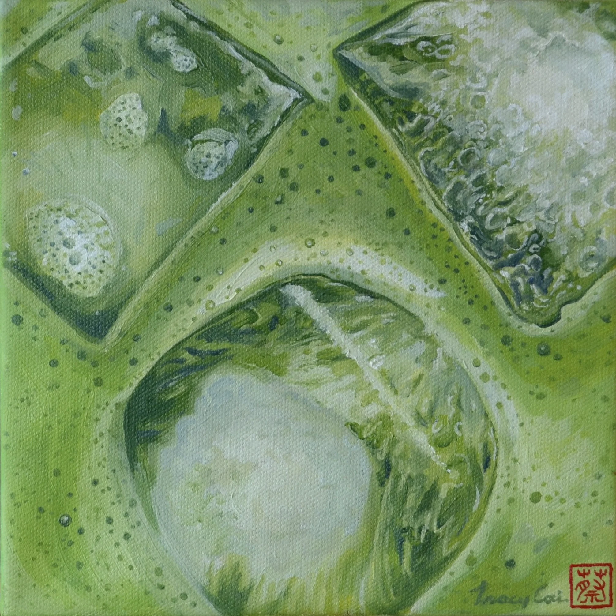   Ice study No.1: "Iced Matcha Latte"   (8"x8", Oil on canvas, 2026) - [sold]