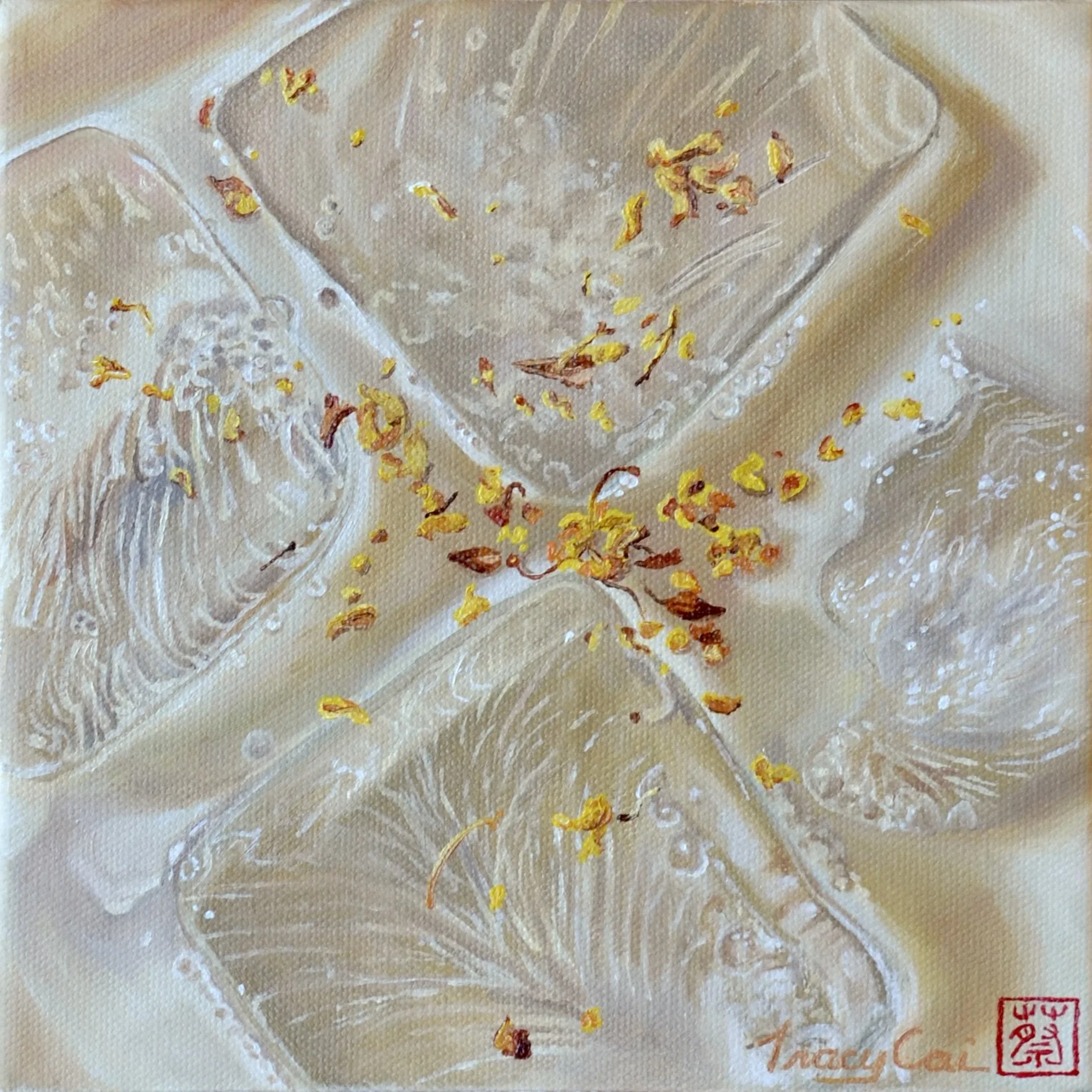  Ice study No.4: "Oolong Osmanthus Milk Tea"   (8"x8", Oil on canvas, 2026) - [sold]