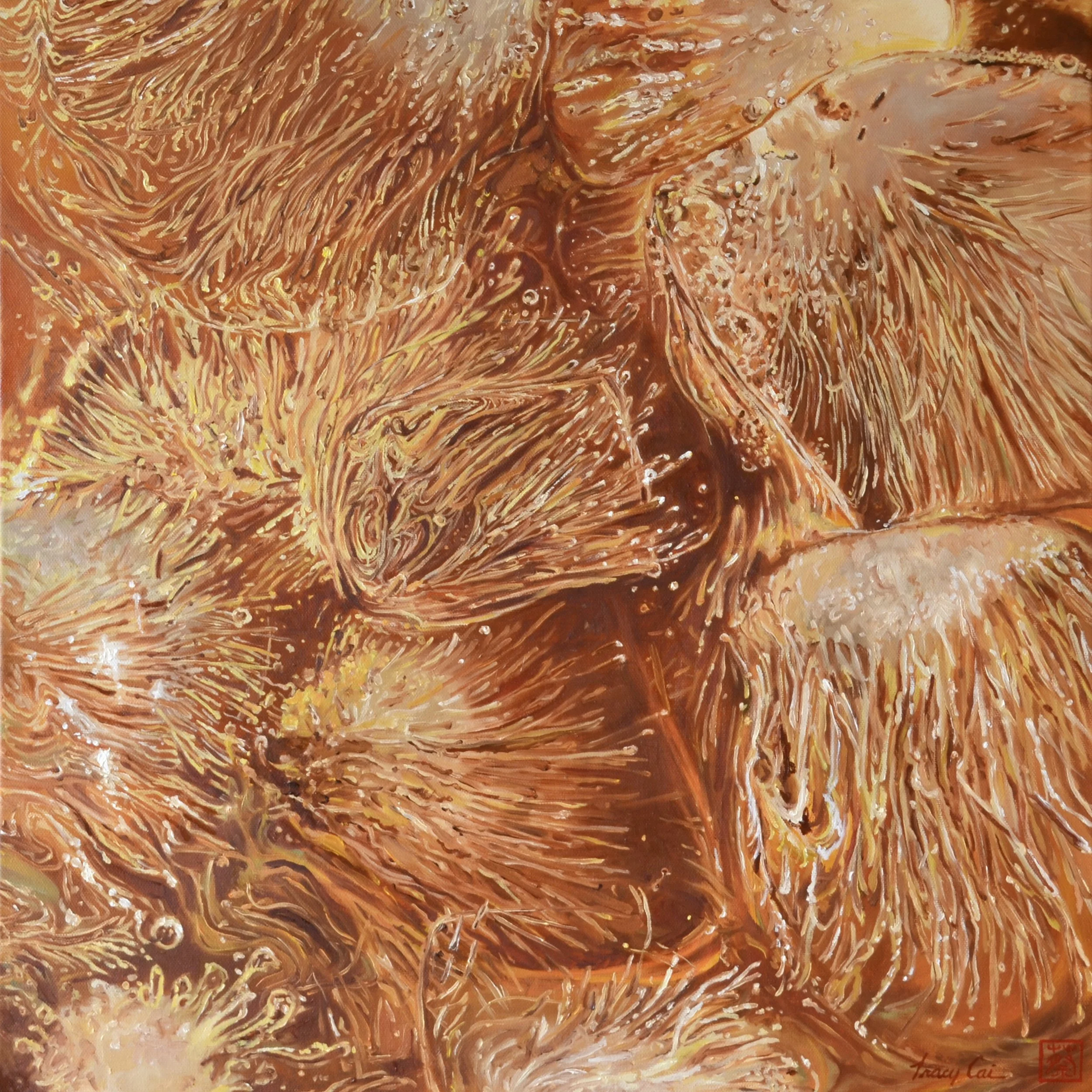   Ice study No.6: "Amber Oolong"   (20"x20", Oil on canvas, 2026) - $1650
