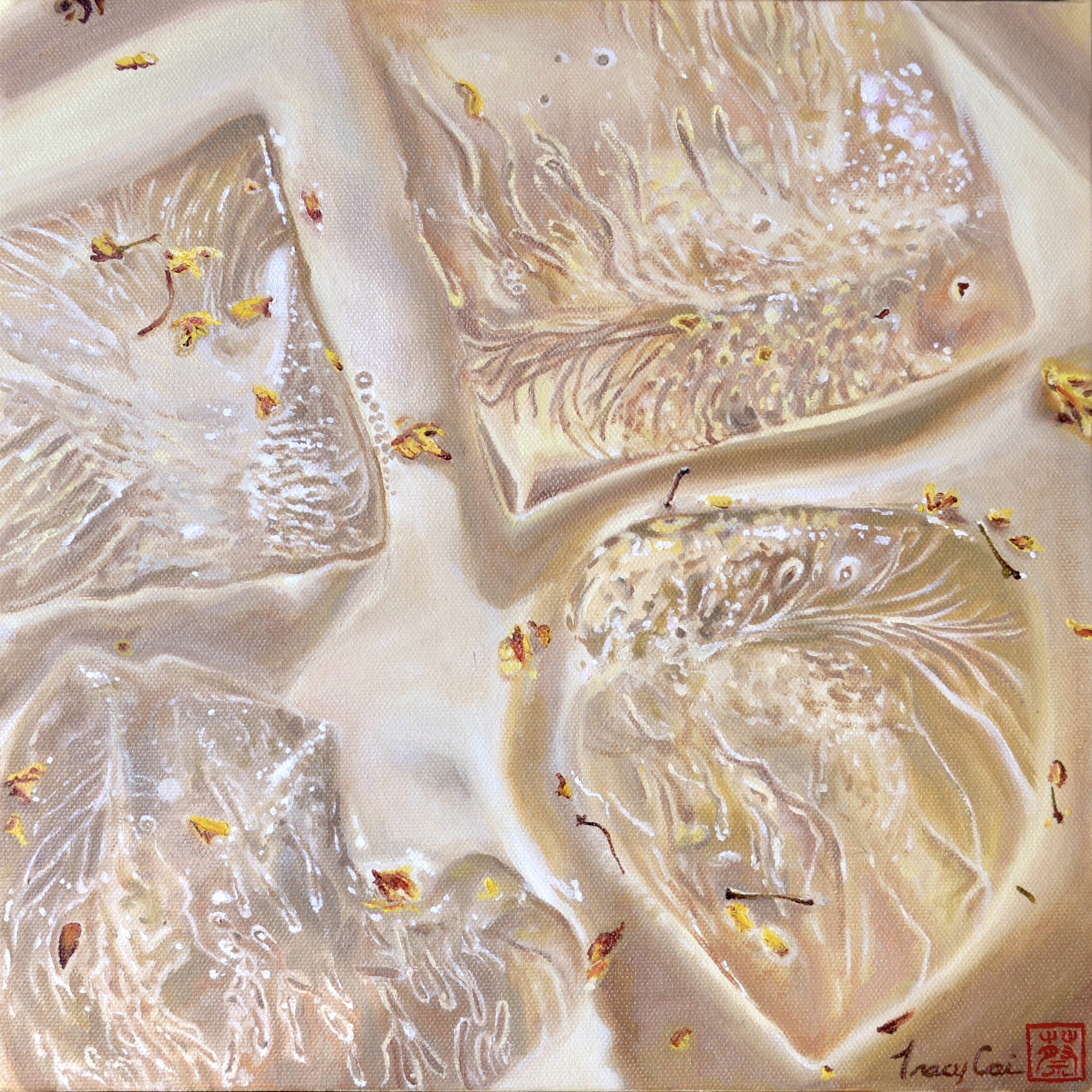   Ice study No.7: "Milky Afterglow"   (12"x12", Oil on canvas, 2026) - $600