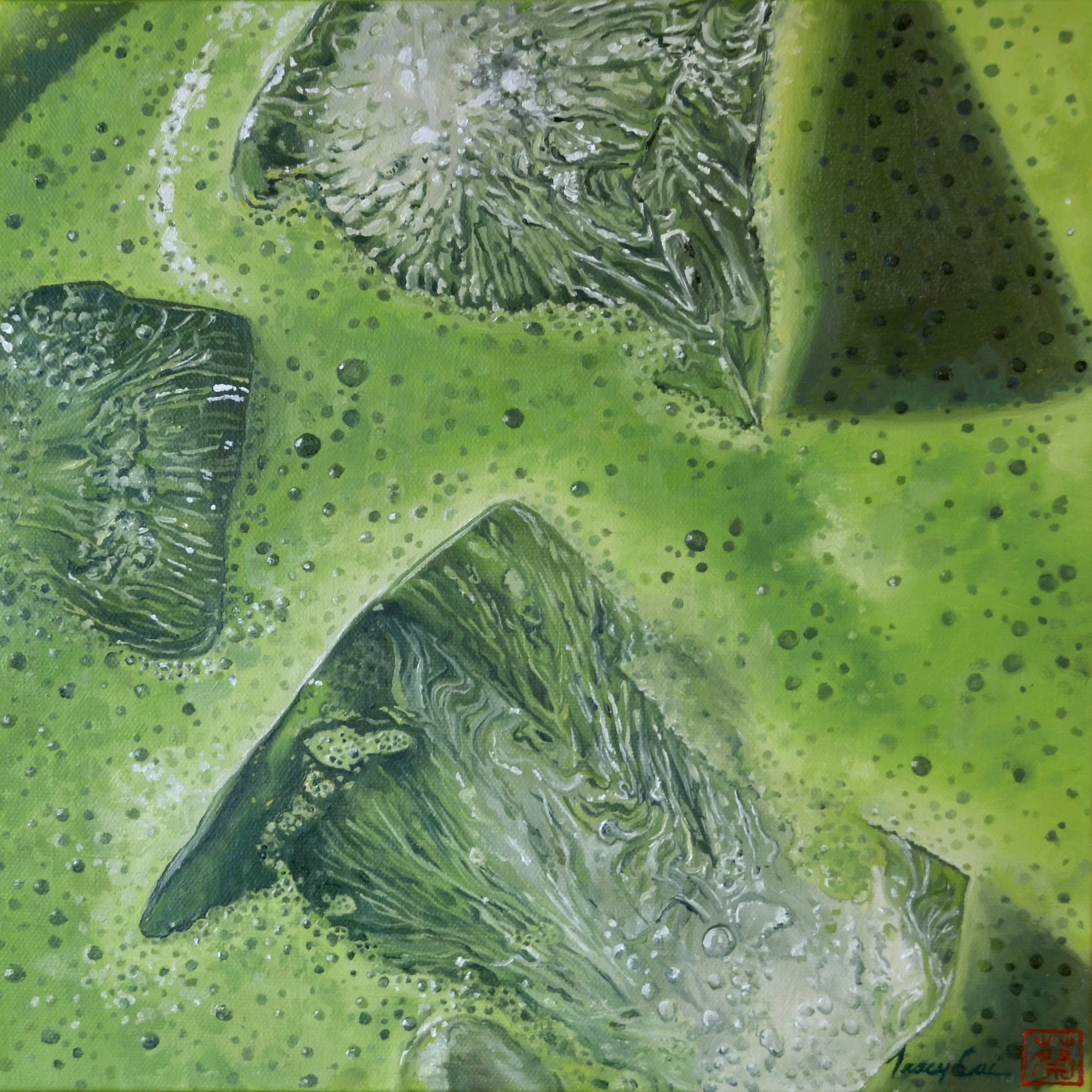   Ice study No.5: "Morning Matcha"   (12"x12", Oil on canvas, 2026) - $600