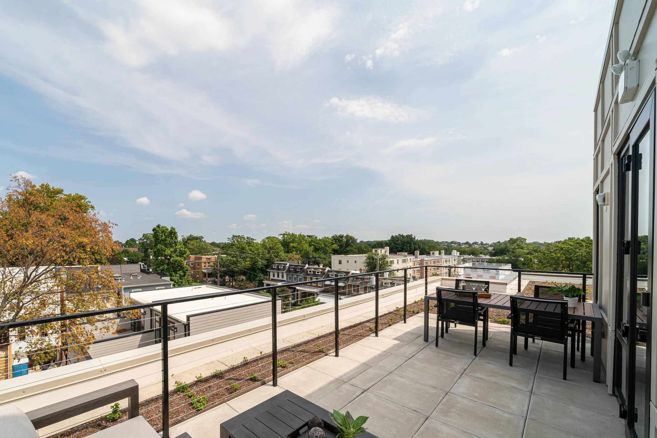 The shared rooftop terrace is fully decorated for you to use.