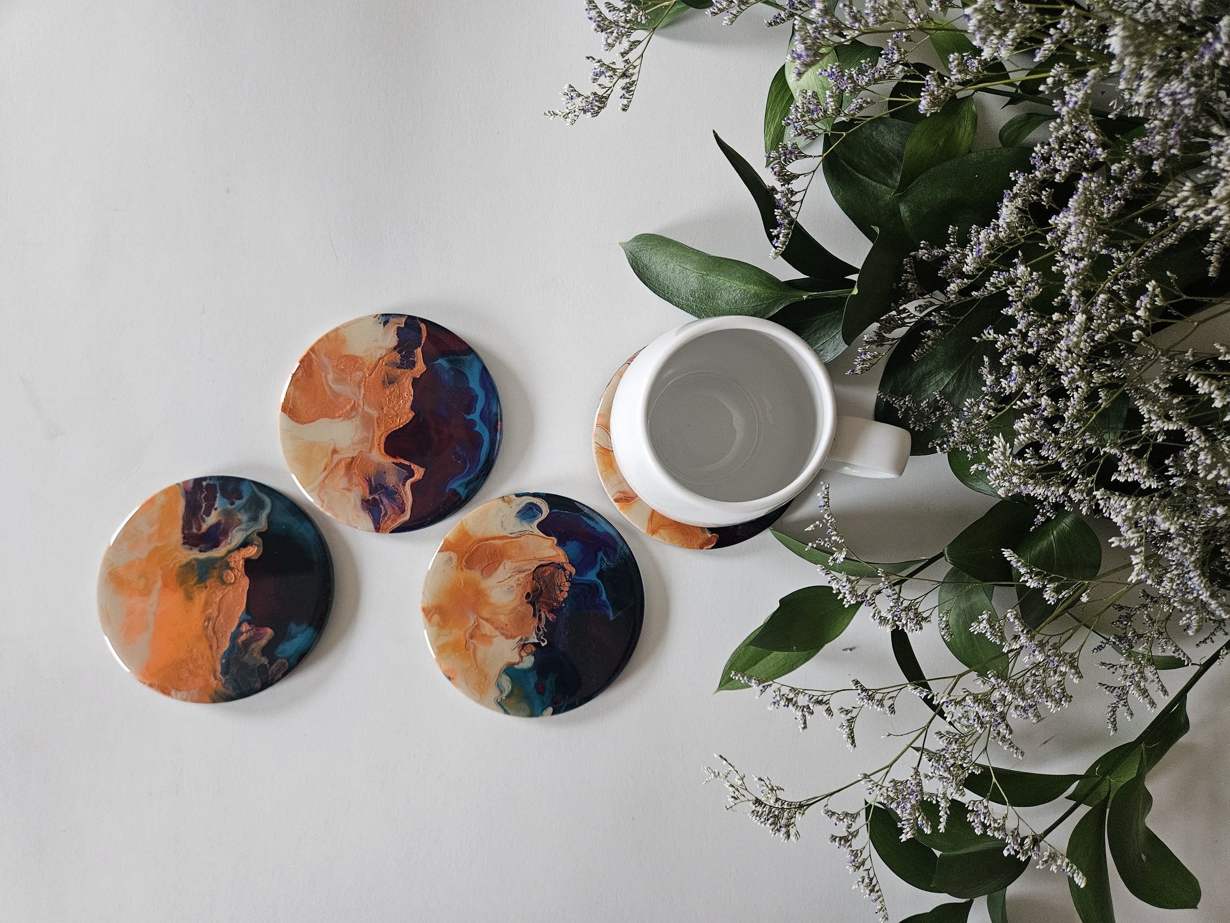 Orange Moonlight Resin Ceramic Coasters