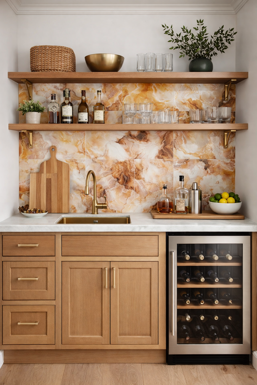 Custom fluid art decorative tiles wet bar