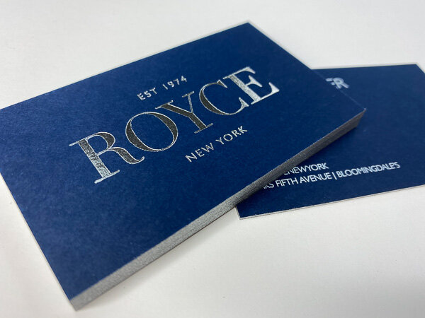 silver gilded metallic ink on blue letterpress business card.jpg