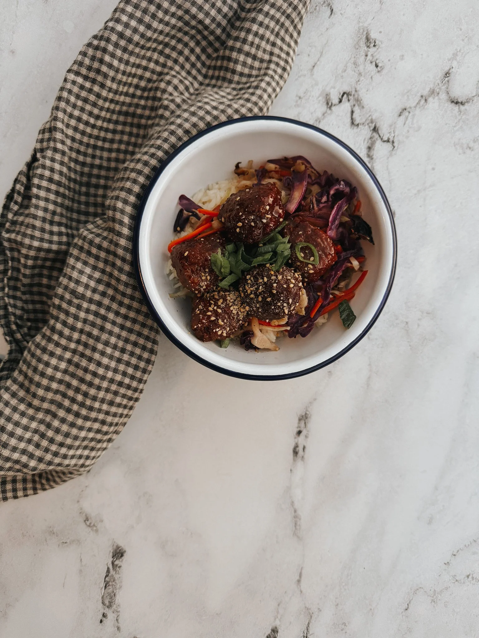 Sticky Ginger Chicken Meatballs with Stir Fry Veg
