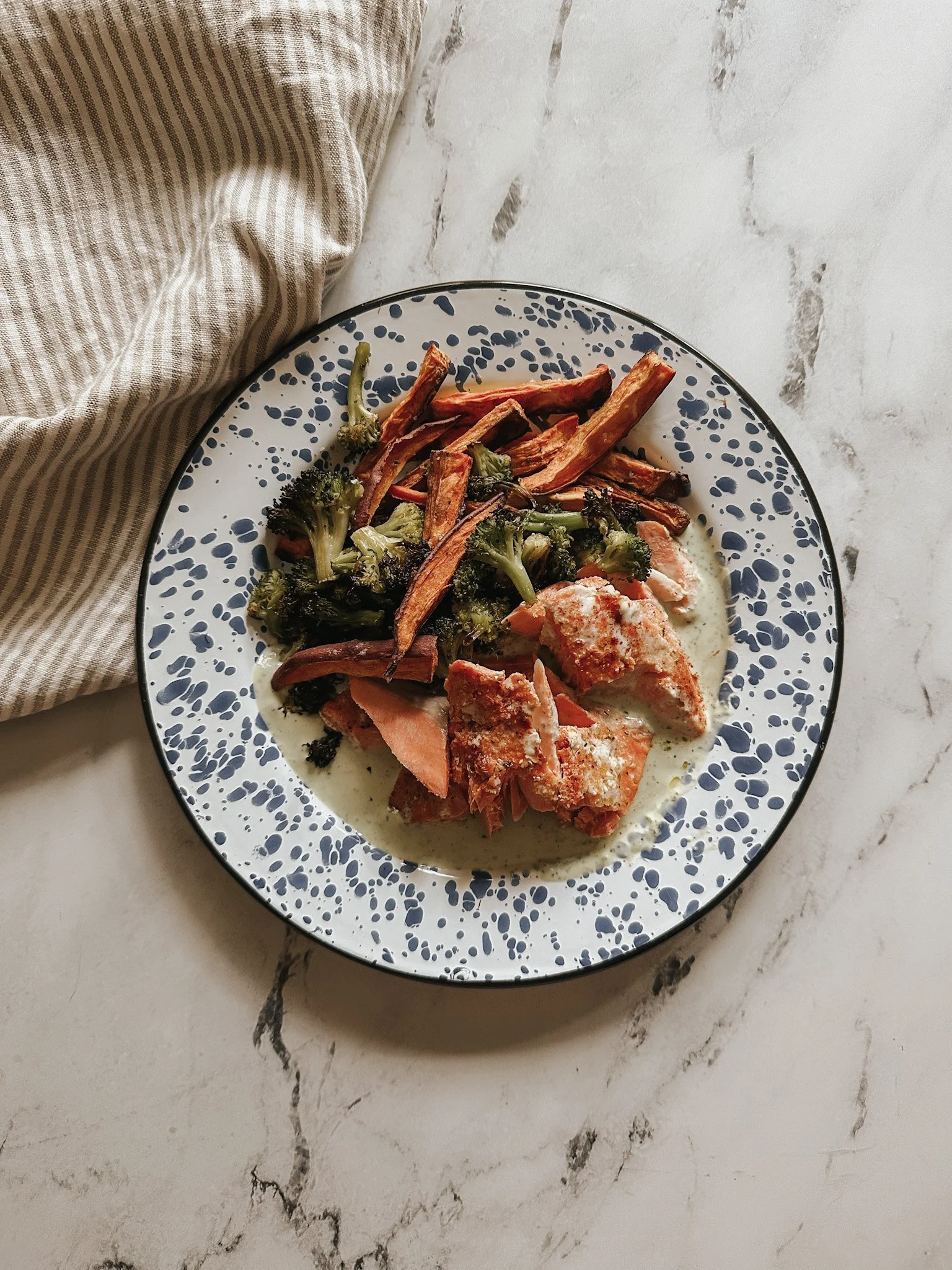 Mojo Salmon Bowls with Roasted Sweet Potatoes &amp; Broccoli