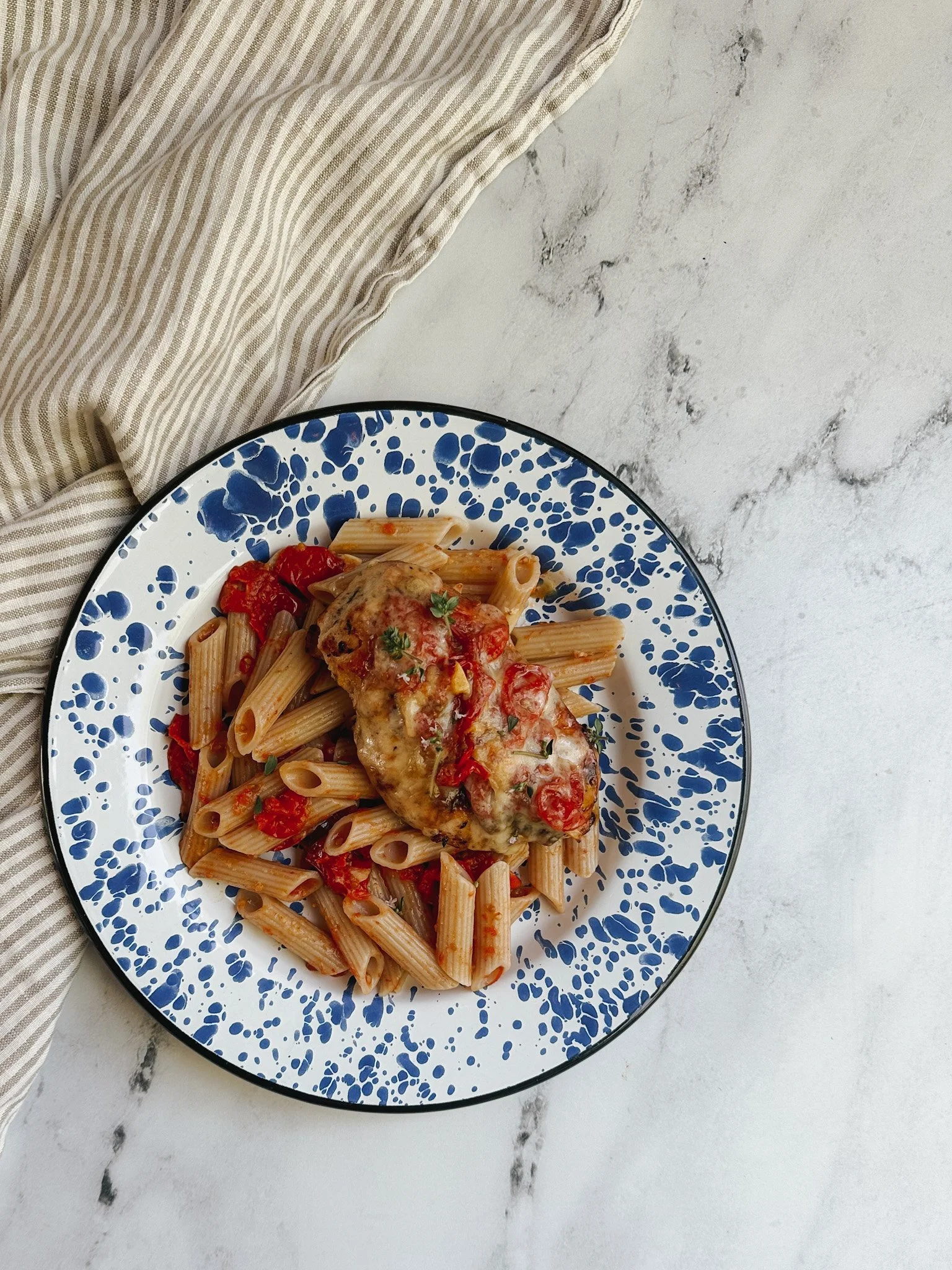Oven Roasted Tomato Pasta with Chicken Caprese