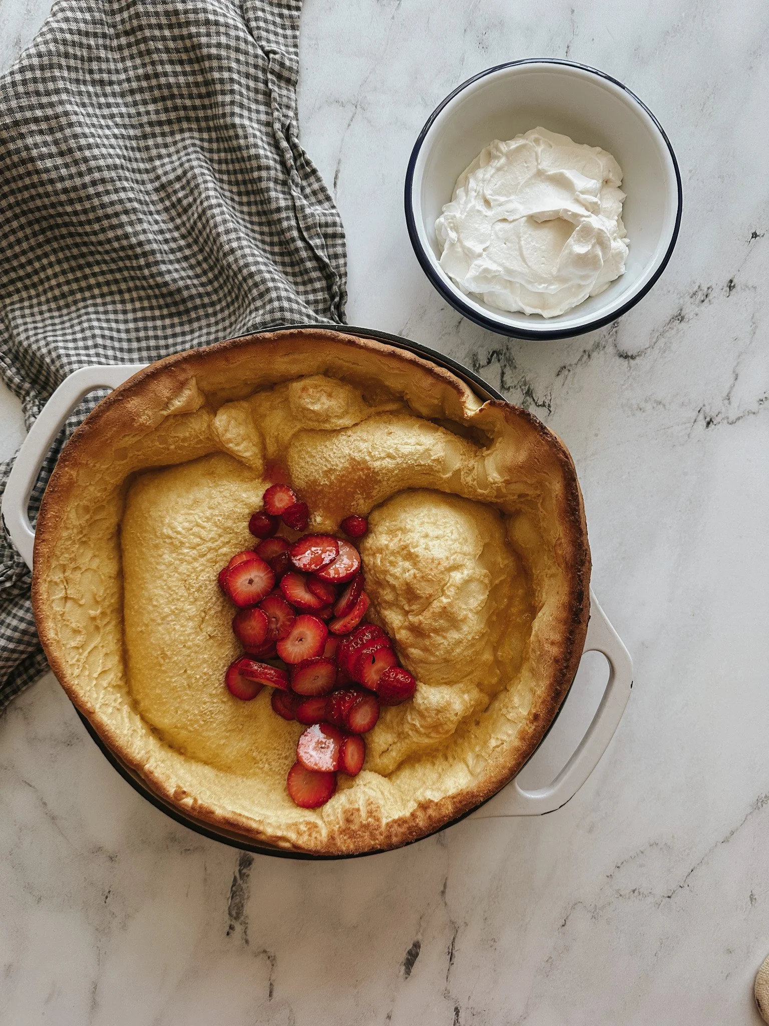 Puffed Pancake with Saucy Strawberries &amp; Whipped Yogurt Cream