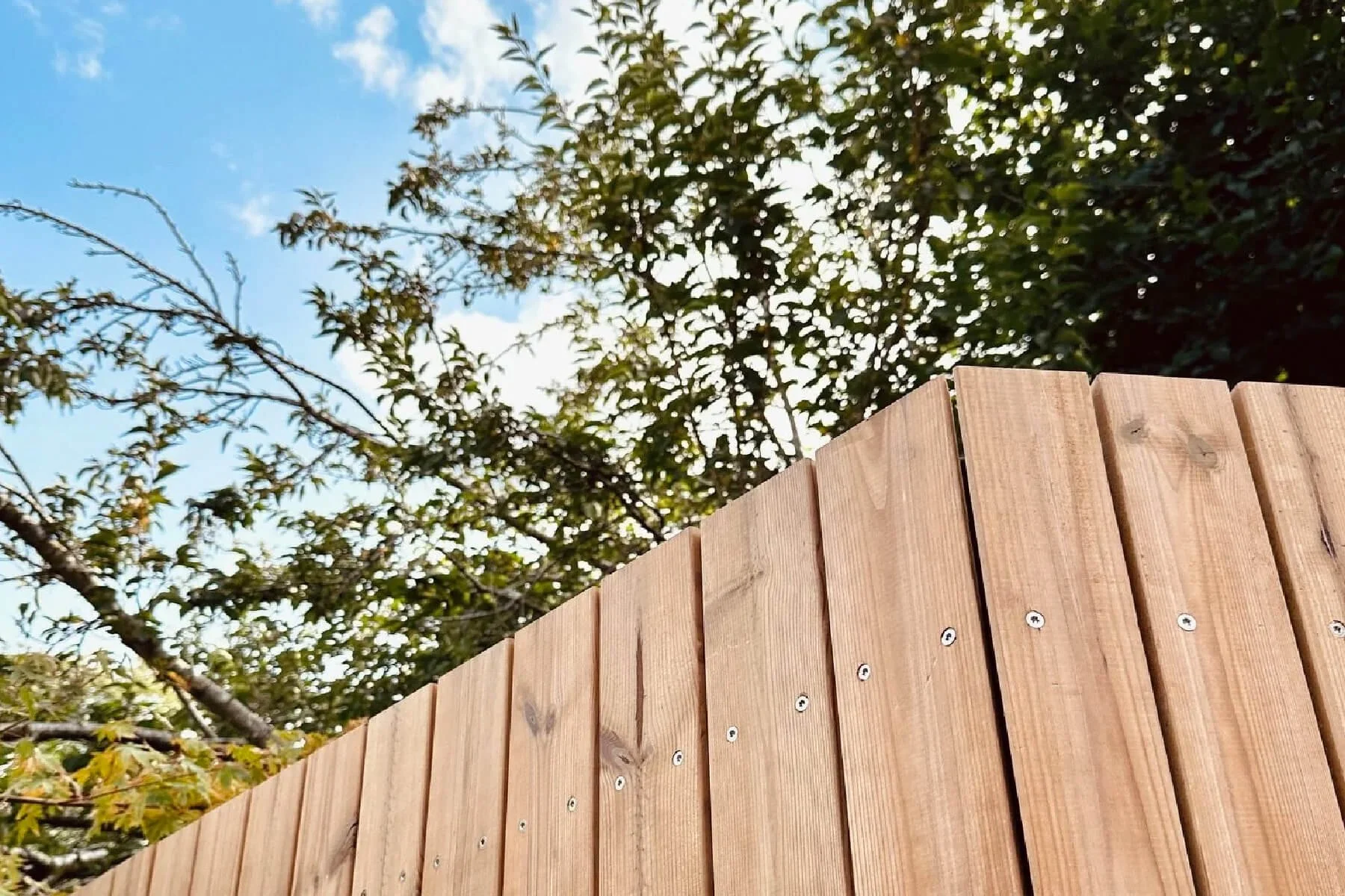 Close-up of Thermowood cladding showing ventilated timber installation and natural grain detail