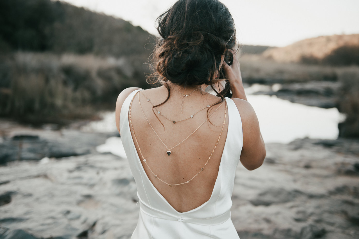 Zena added a custom necklace to the back of her faith dress and added a thigh split. Image by Simone Franzel 