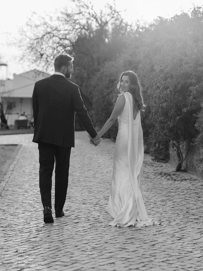 Real bride Eva looking divine in The Faith Dress 🤍 A plunge-neck, low-backed gown crafted from bias-cut 100% silk, designed and made right here in York, UK. Eva found her dress at @september___bridal , the chicest of chic bridal studios and our excl