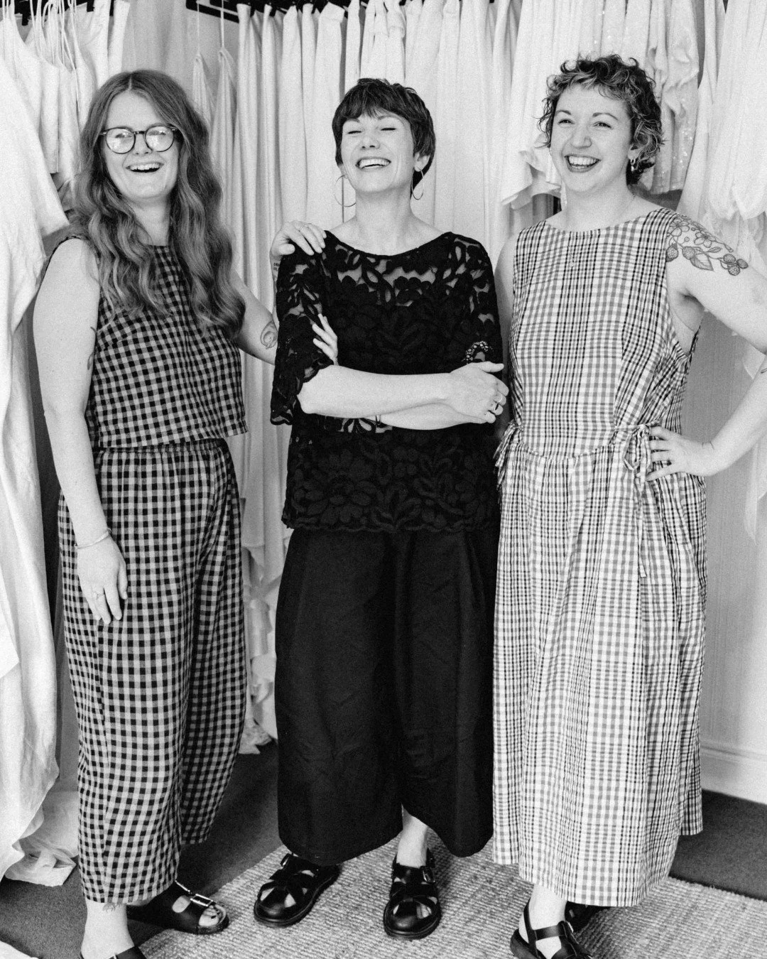 The hands (and hearts) behind your dress 🤍
Meet the team: Ellis (production manager), Hayley (designer) and Sophie (couture dressmaker), the three of us who design, cut and construct every Rolling In Roses piece right here in England, using consciou