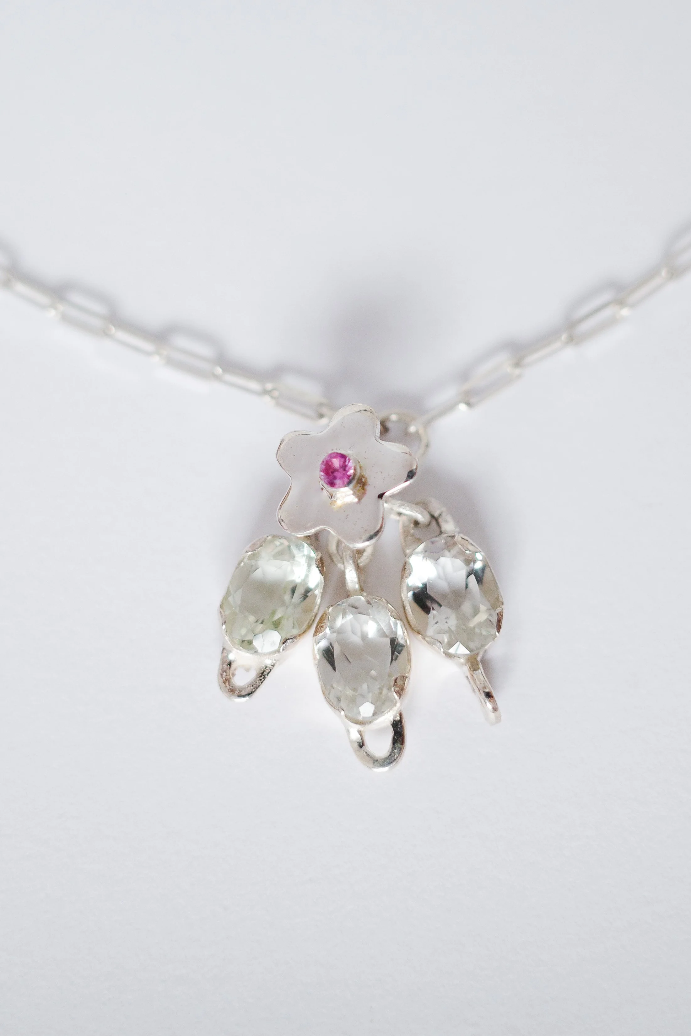 Green amethyst cluster necklace