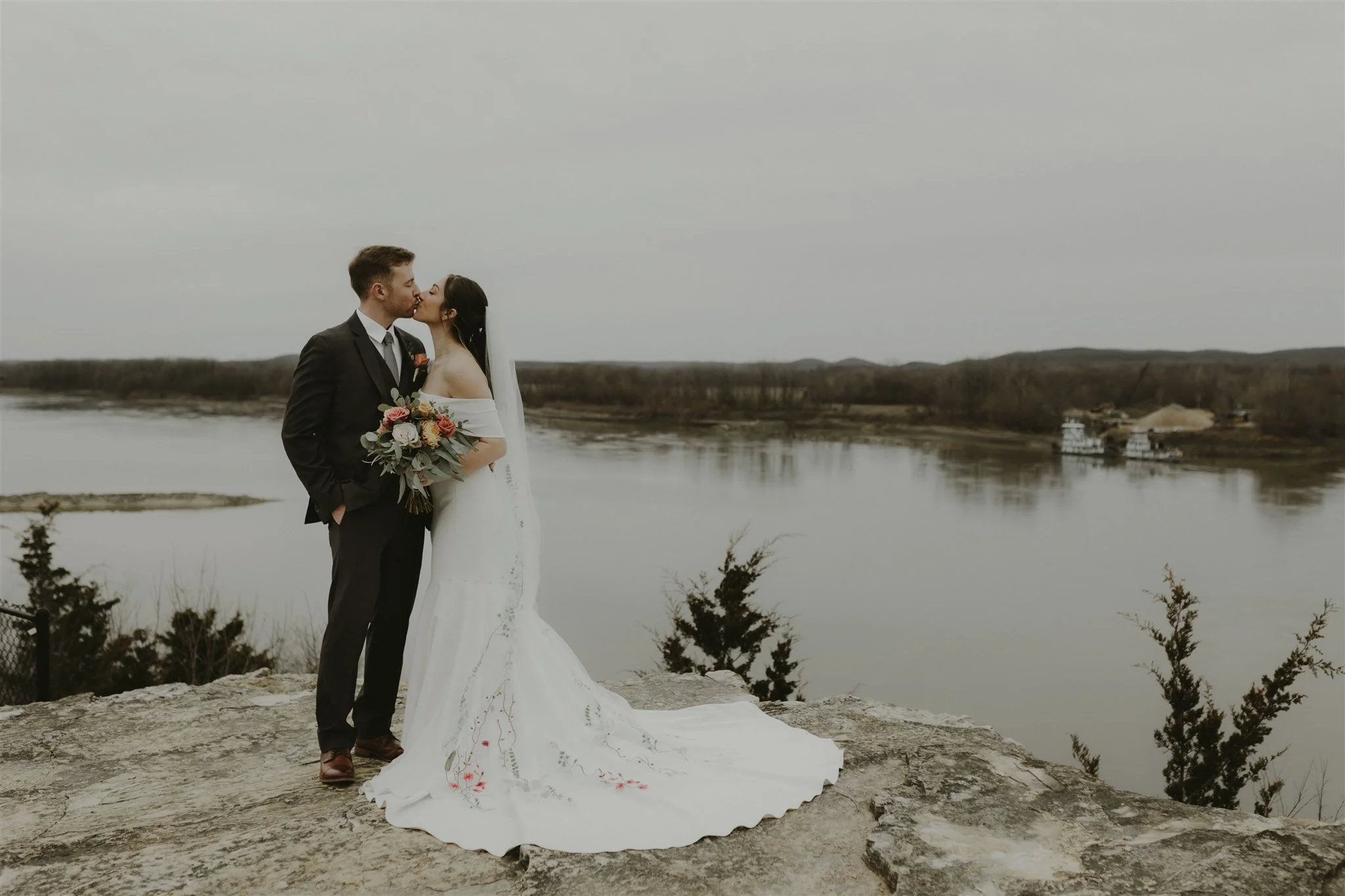 Intimate wedding at Hermann Hills Weddings | Photo of bride and groom on overcast day | Liv Strange Photography | Columbia, MO Based Wedding & Elopement Photographer
