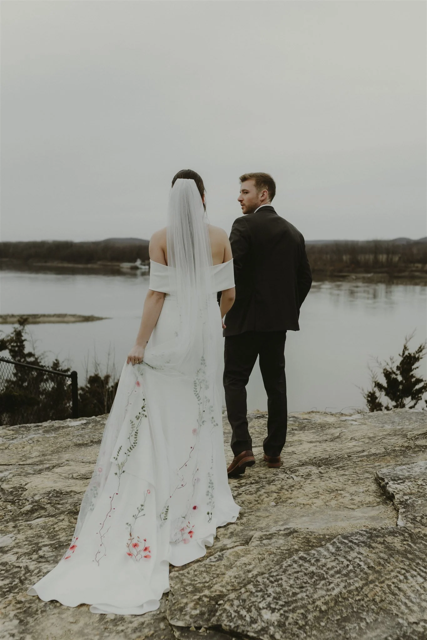 Intimate wedding at Hermann Hills Weddings | Photo of bride and groom on overcast day | Liv Strange Photography | Columbia, MO Based Wedding & Elopement Photographer