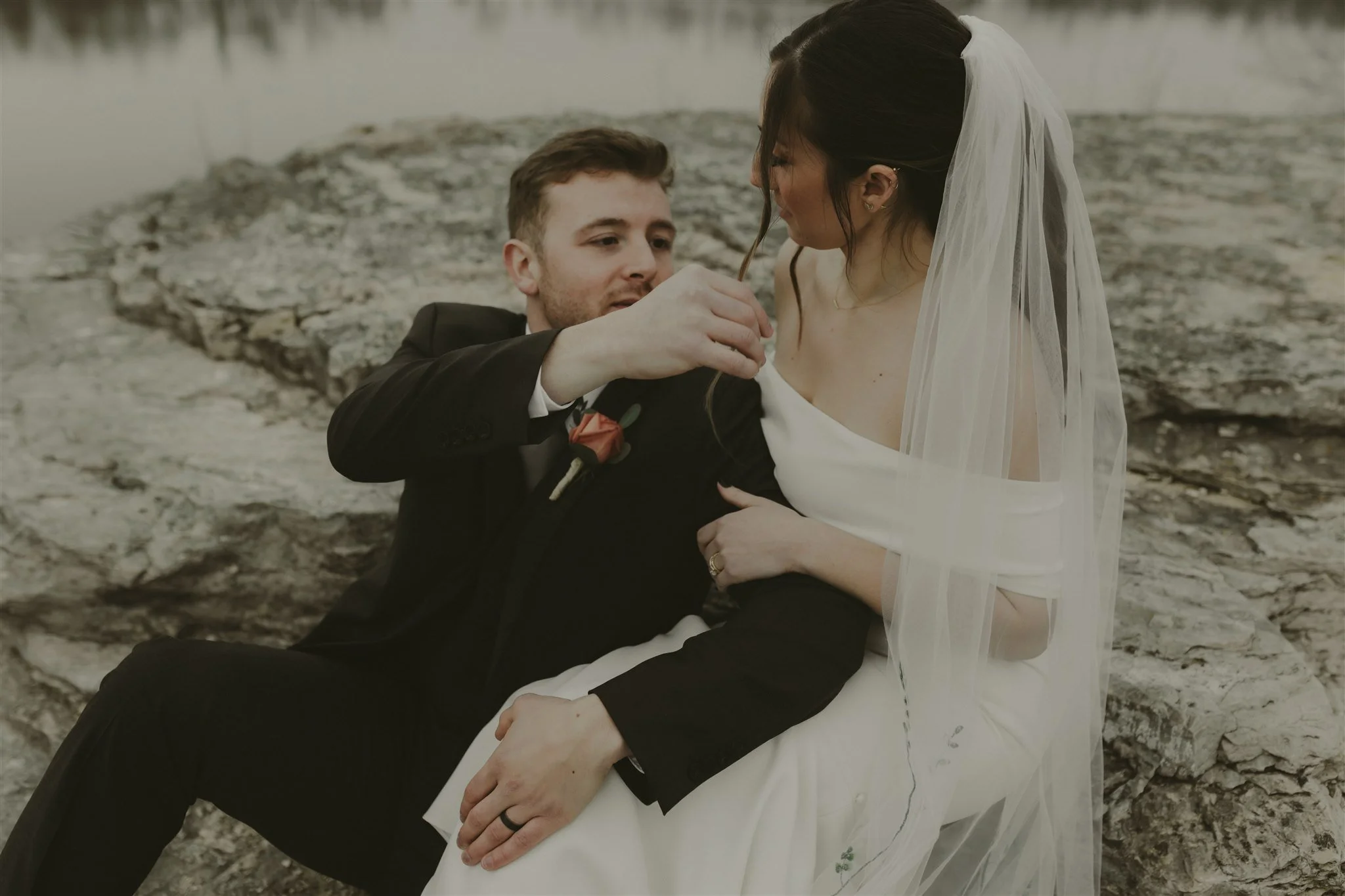 Intimate wedding at Hermann Hills Weddings | Photo of bride and groom on overcast day | Liv Strange Photography | Columbia, MO Based Wedding & Elopement Photographer