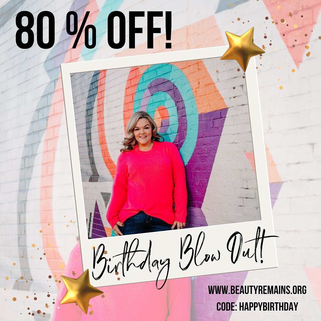 It&rsquo;s my birthday!!!! 

To celebrate I am giving you 80% off site wide with code HappyBirthday! 

The Beauty Remains shop will be closing and only our merch and books will be available. So now is your time! Items and sizes are limited so shop no