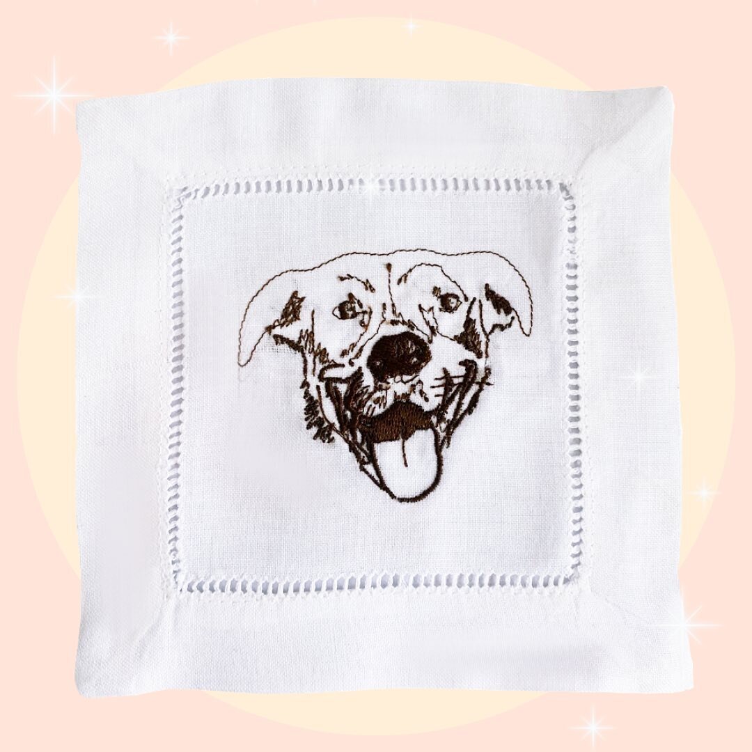 ✨NEW✨ Pet merch cocktail napkins 🍸

The perfect way to show off your favorite pet (or pets!) and entertain in style. Each set of four napkins feature your pets portrait on top in a variety of different complimentary thread colors. They&rsquo;re ador