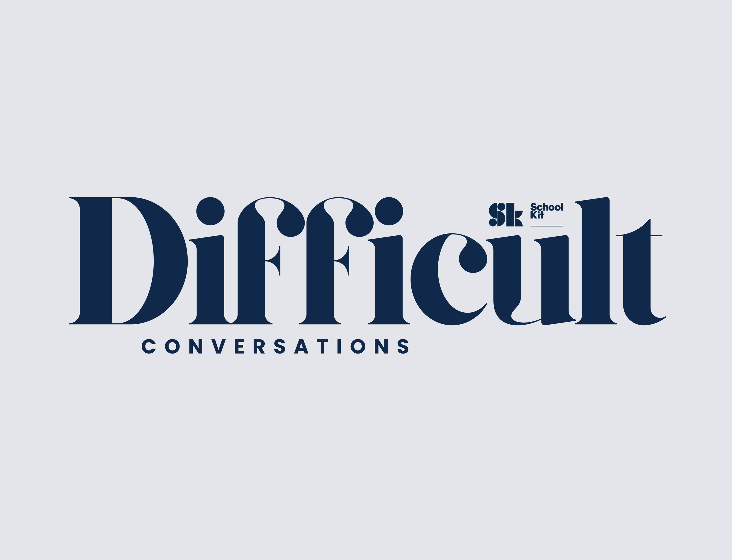 Text reading 'Difficult Conversations' with a small logo and the words 'School Kit' and 'sk' in the top right corner.