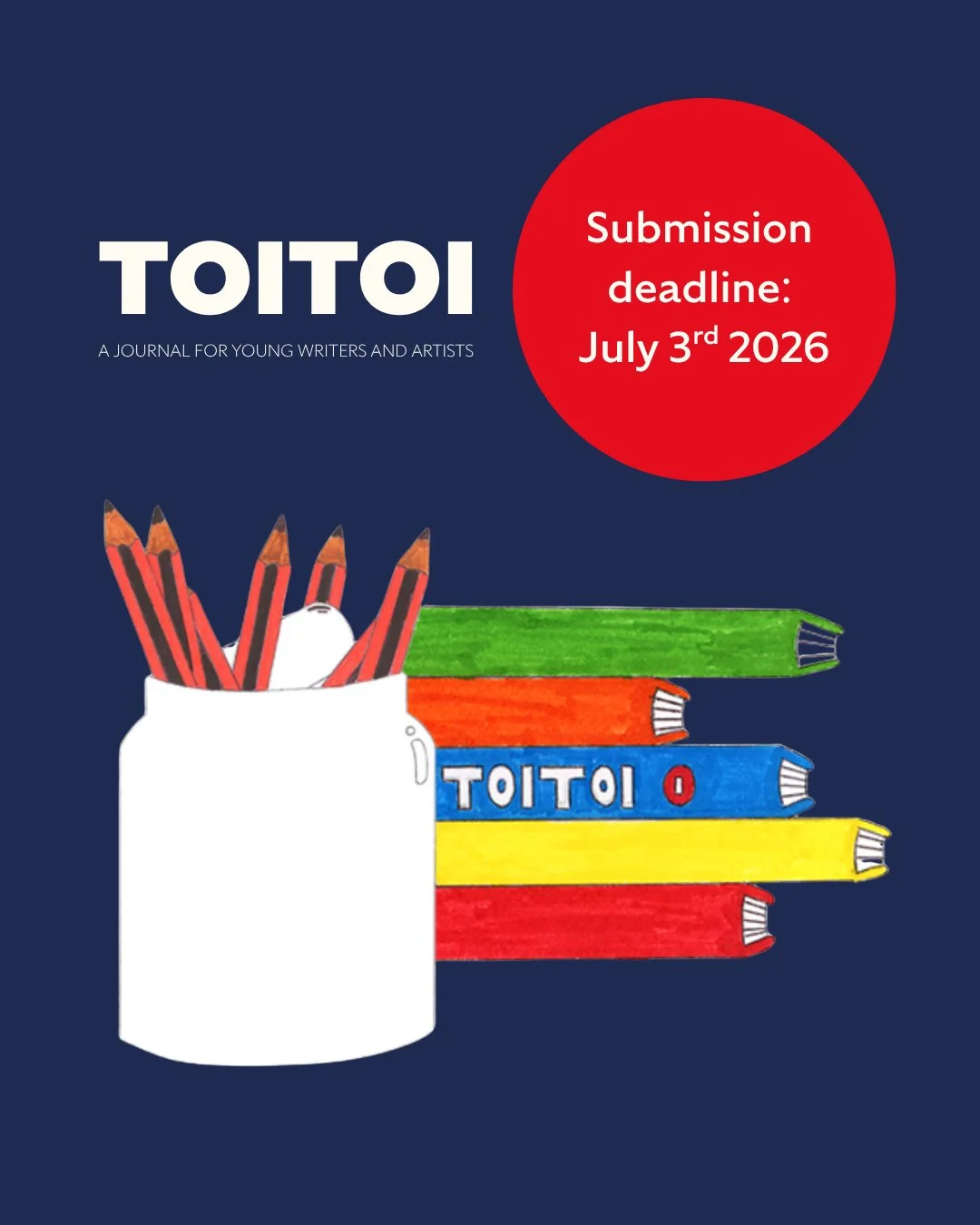 It's just under a month to go until submissions are due for Toitoi 35!

Send your writing and art to submit@toitoi.nz by midnight on July 3 and take the leap! 

@toitoi.nz can't wait to hear from you.