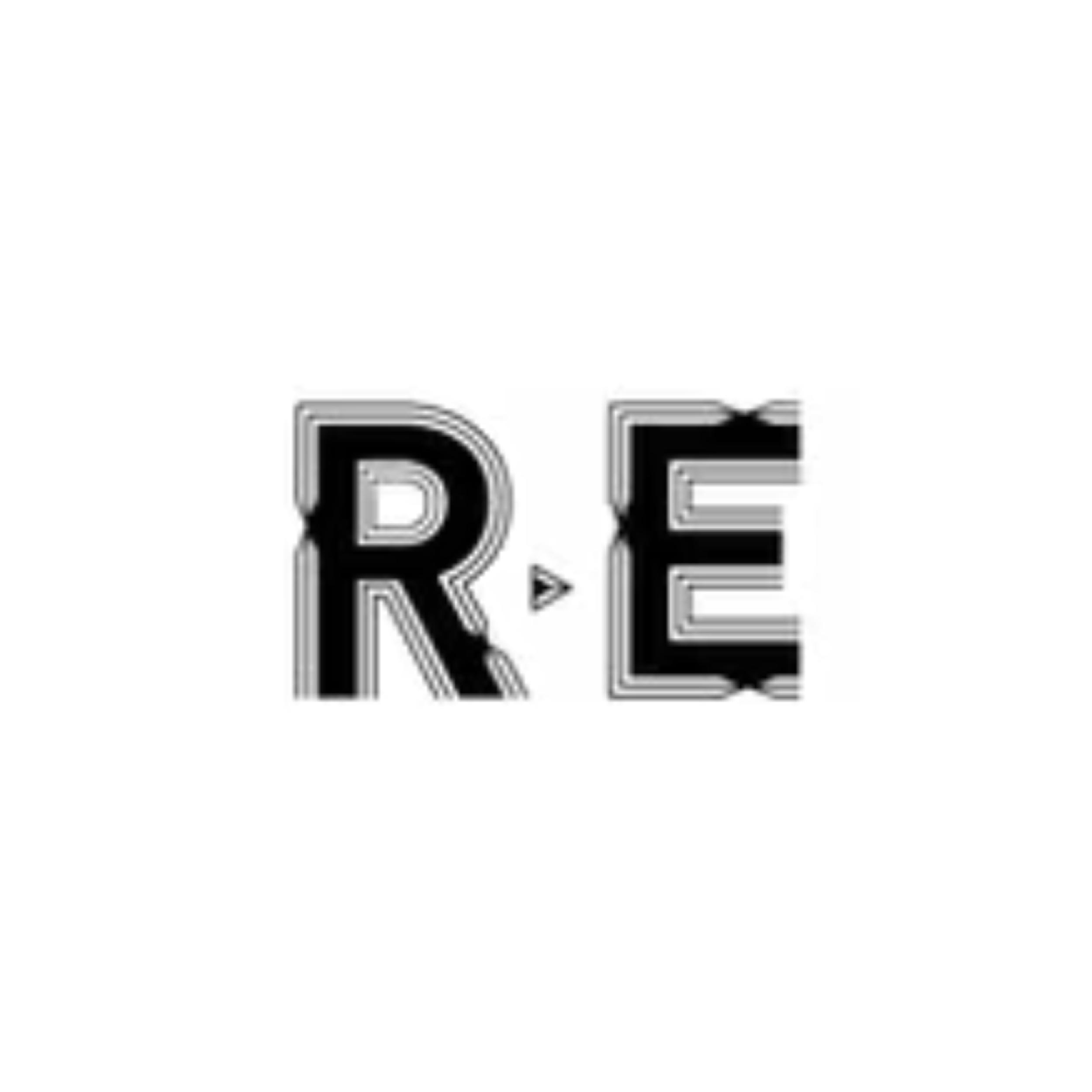 Stylized, distorted text spelling 'RE' in black with layered outlines.
