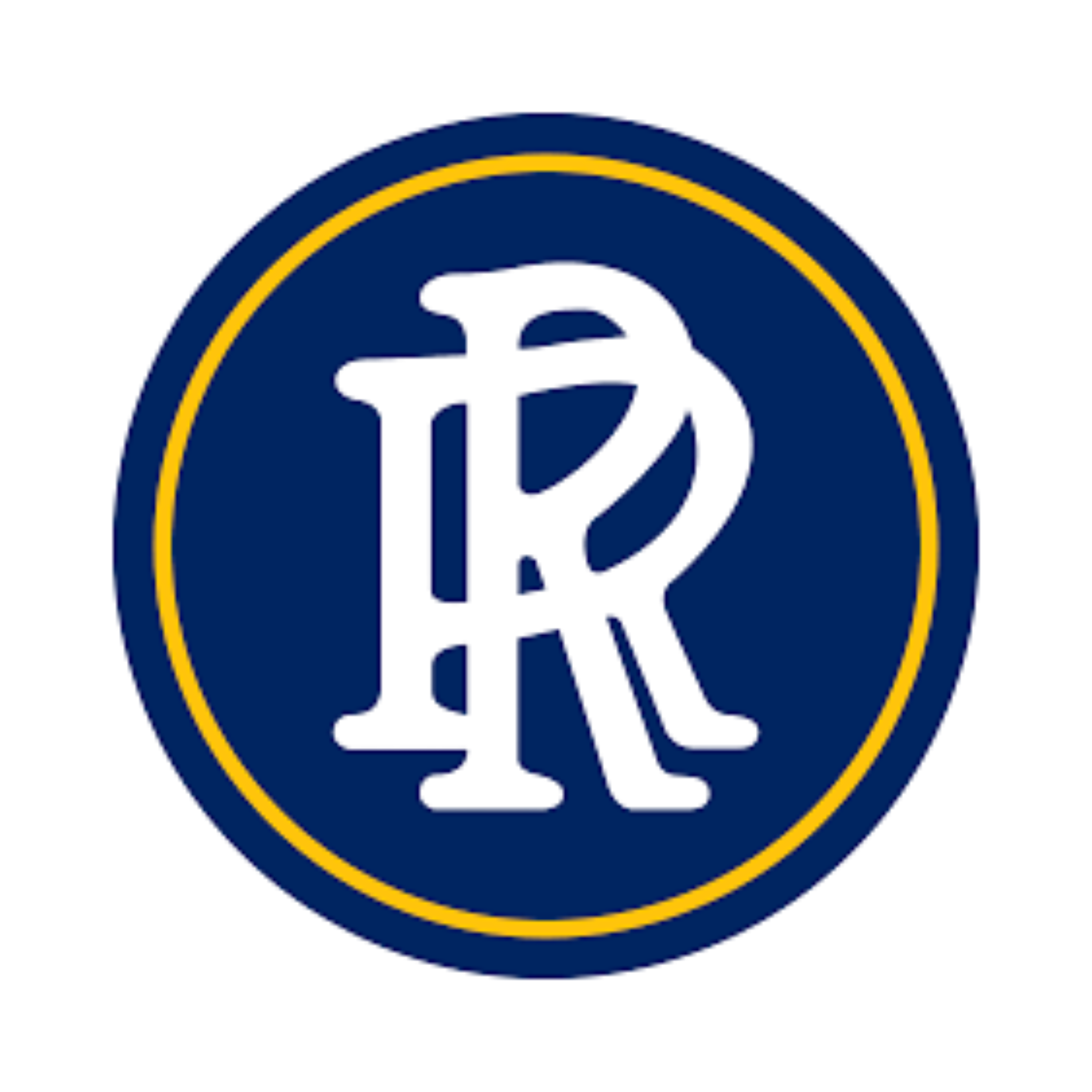 A blue circular sign with yellow border featuring the Letterman Digital Arts Center logo, with a stylized 'R' and 'R' intertwined in the center.