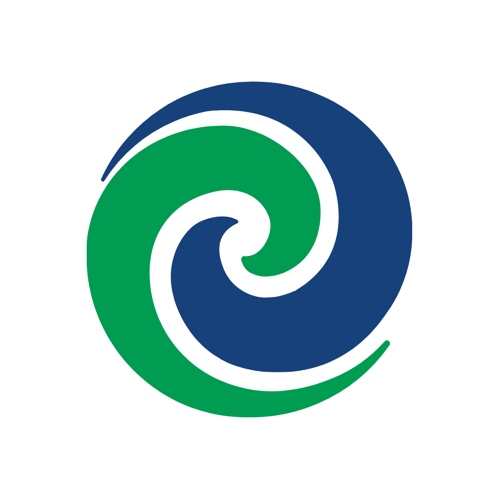 A circular spiral design with blue, green, and white colors, creating a vortex pattern.