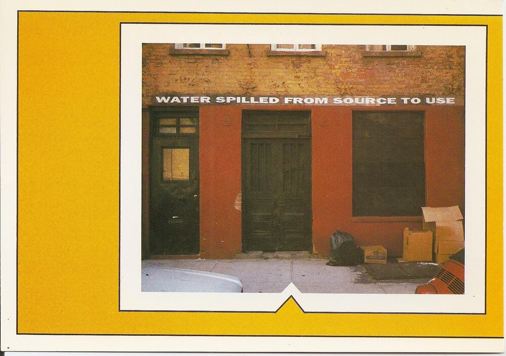 Lawrence Weiner, 1984, Cat. No. 510, installed on the façade of the residence (Postcard; Photo: A Z W Bentley)