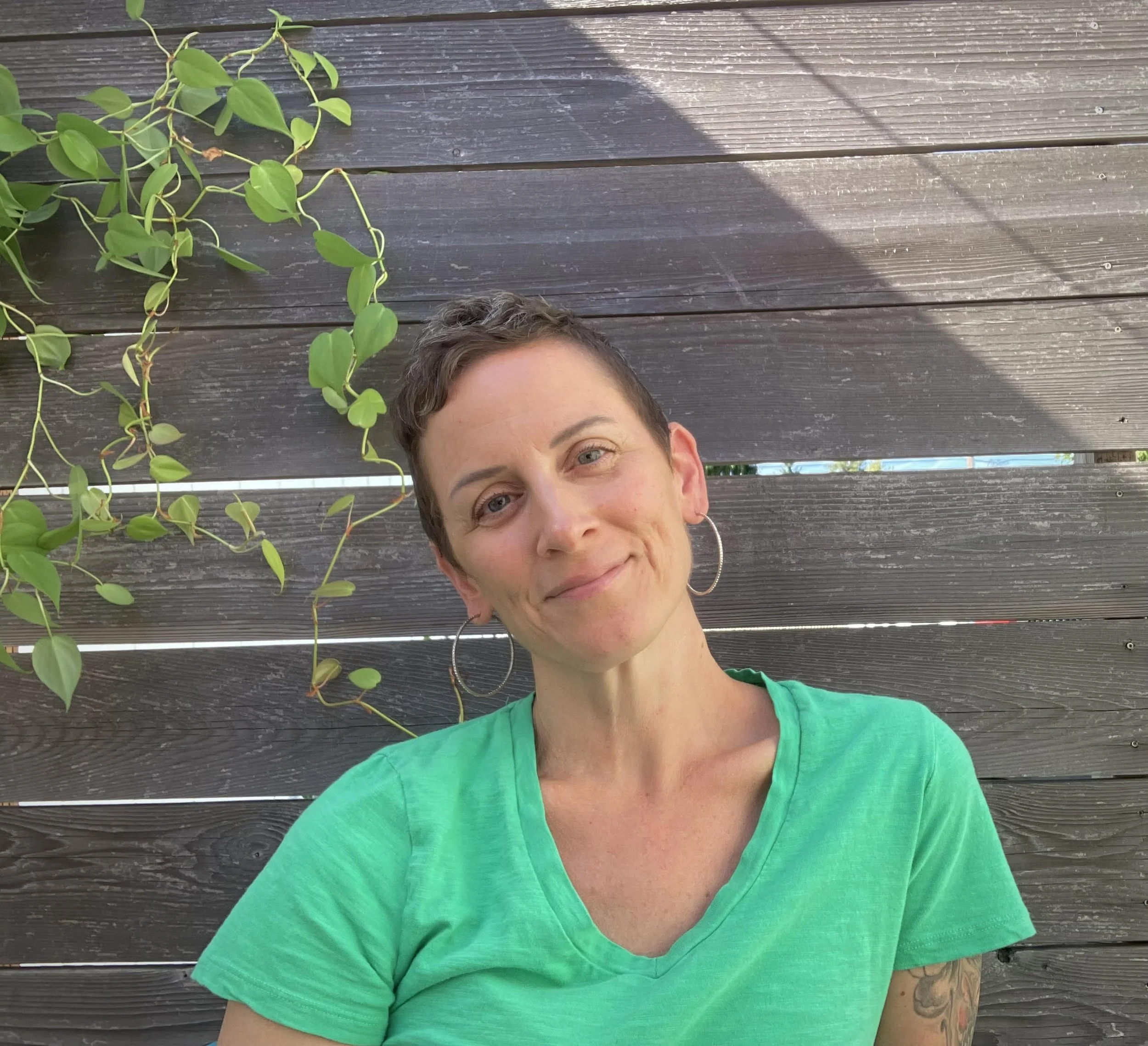 Angie smiles at the camera.