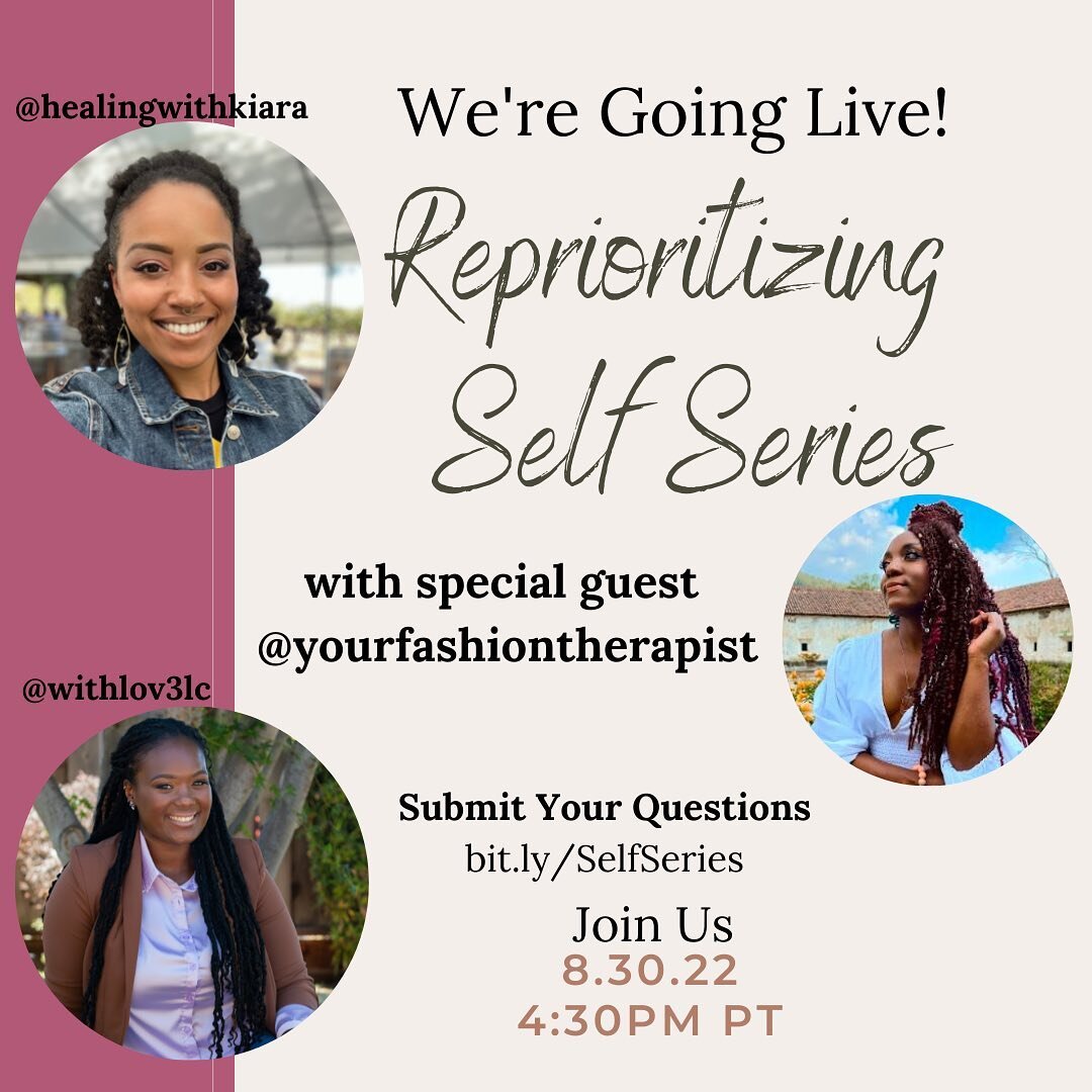 🚨REPRIORITIZING SELF SERIES IS BACK! Join us for our next episode all about Fashion Therapy!

🗓We are so excited to interview our next guest 🥁 @yourfashiontherapist on Tuesday, Aug 30th at a special airing time of 4:30pm PST / 7:30pm EST!

🎙Join 