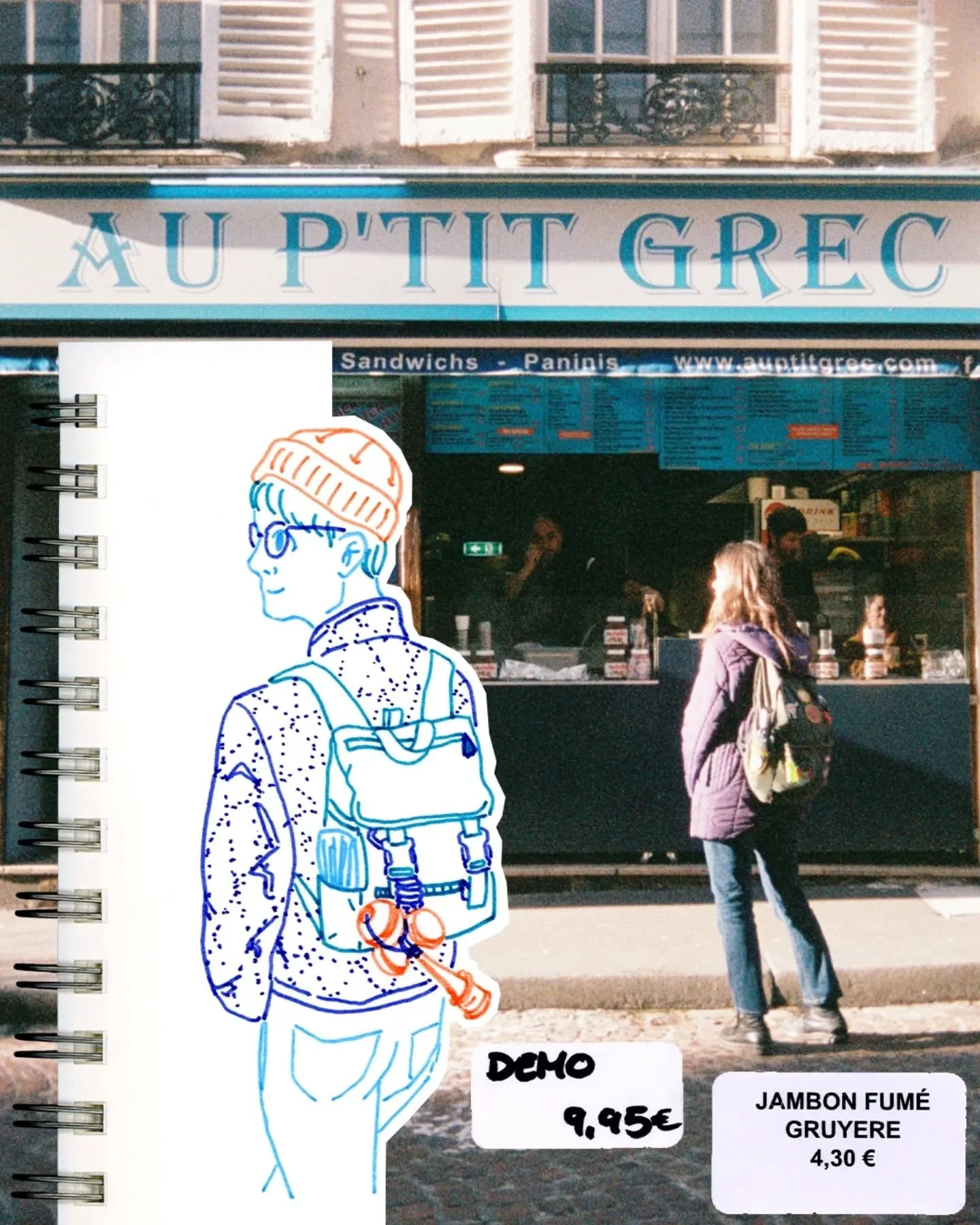 Self portrait from walks around Paris &amp; a film pic of my favorite cr&ecirc;perie that had Greek inspired cr&ecirc;pes 🇬🇷🍴🥞