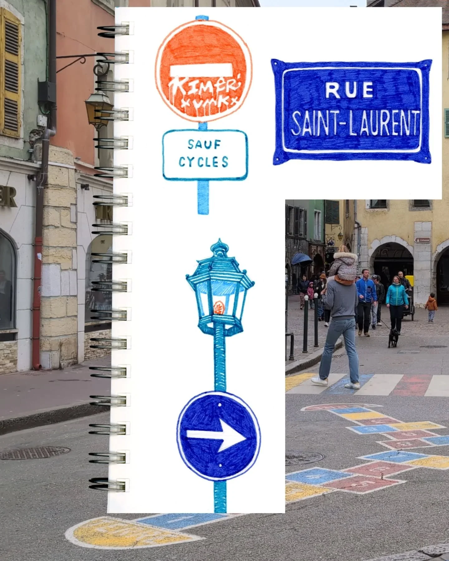 Some random street signs from France and Italy ⛔➡️🚲 ft. a really cute street mural I spotted along the way