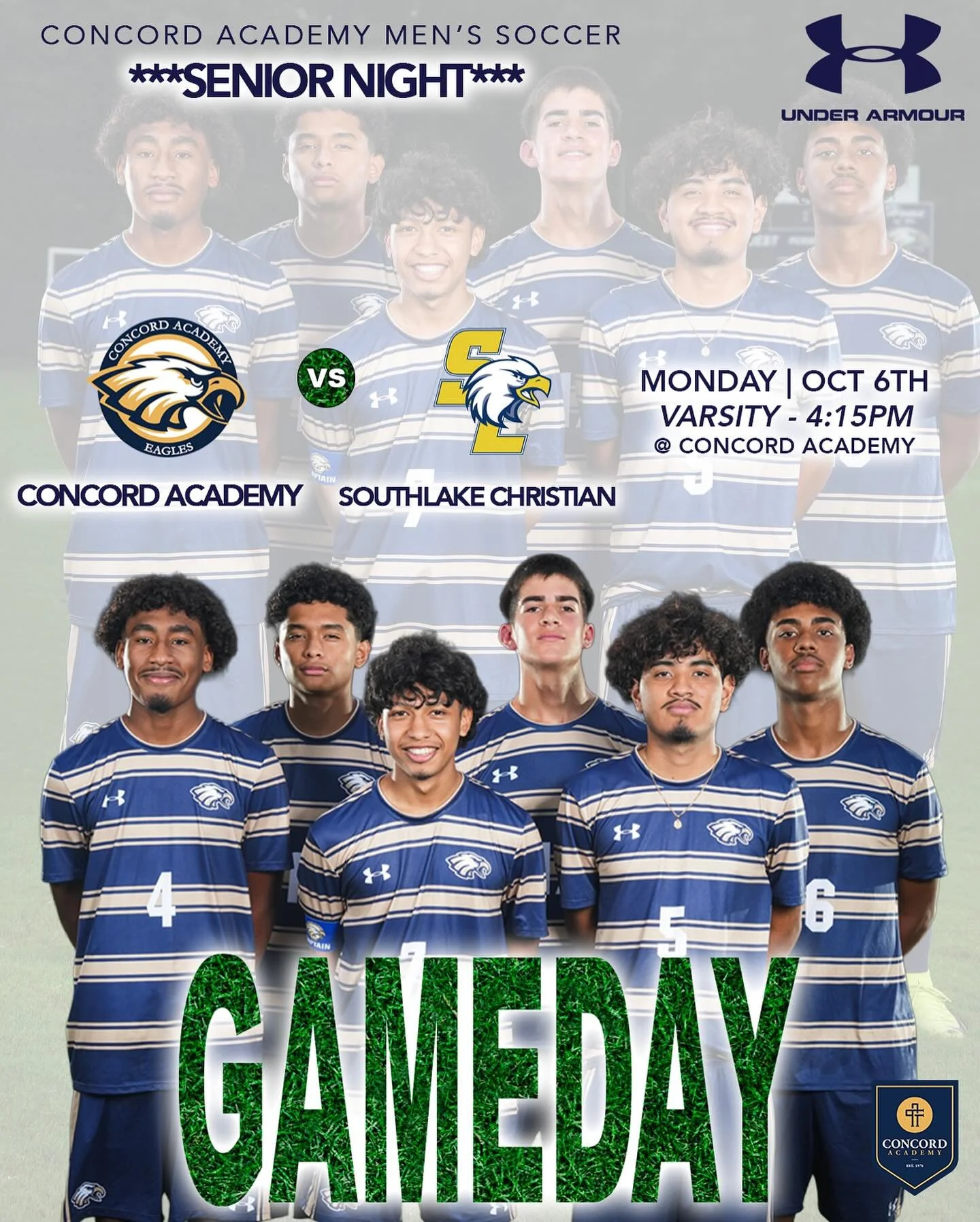 🚨🚨 #GAMEDAY 🚨🚨
***SENIOR NIGHT***

⚽️ Concord Academy vs Southlake Christian

🗓️ October 6th, 2025

📍Concord Academy

🕰 Varsity - 4:15pm

#CAEagles #CAEaglesSoccer #EaglesFly🦅