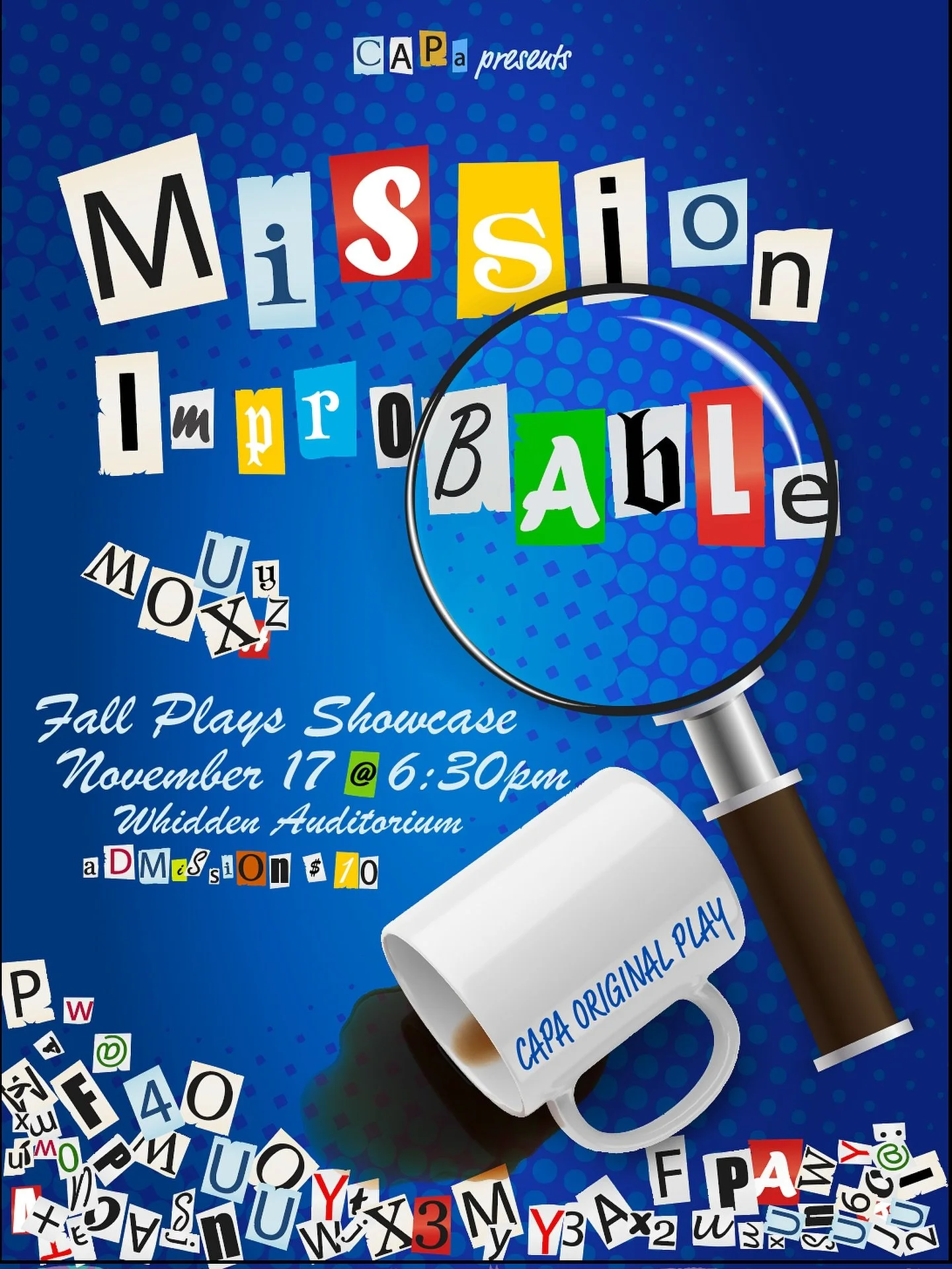 1 of 3 CAPA original comedic short plays to hit the  Concord Academy stage on November 17th at 6:30🕵️ 
&bull;
Mission Improbable is a spy thriller spoof that follows a simple barista who is mistaken as a lethal agent of disguise in the middle of har