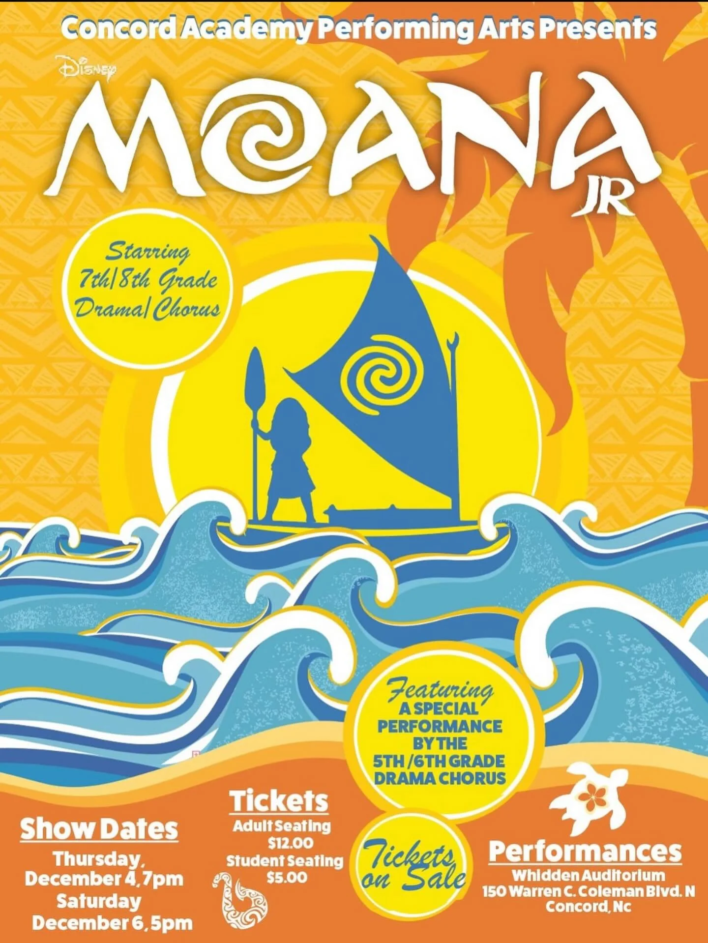 🌺 Set sail with our middle school cast of Moana! Also enjoy a special performance by the 5th/6th grade drama chorus. Two unforgettable nights of music and adventure! 

🌊Dec. 4th at 7 PM &amp; Dec. 6th at 5 PM
🎟️ Tickets on sale now &mdash; link in