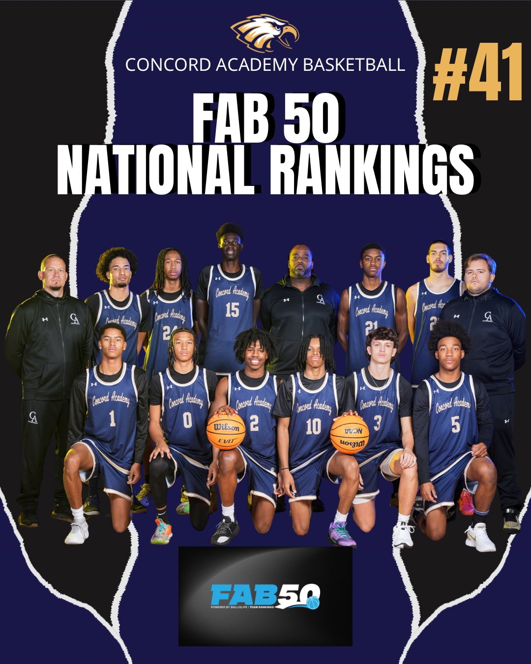 Your Concord Academy Varsity Eagles have landed on the national stage - ranked by FAB50! With a blazing 13&ndash;1 start, the grind is paying off. Let&rsquo;s go, Eagles! 🦅

#concordacademync #goeagles