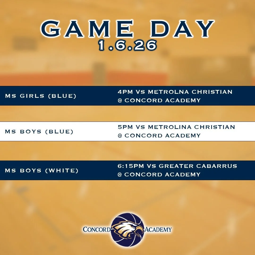 #MSGameDay

Today&rsquo;s 🏀 Schedule
4pm | MS Girls (Blue) vs Metrolina Christian
5pm | MS Boys (Blue) vs Metrolina Christian
6:15pm | MS Boys (White) vs Greater Cabarrus

#HoopsSeason #CAEagles