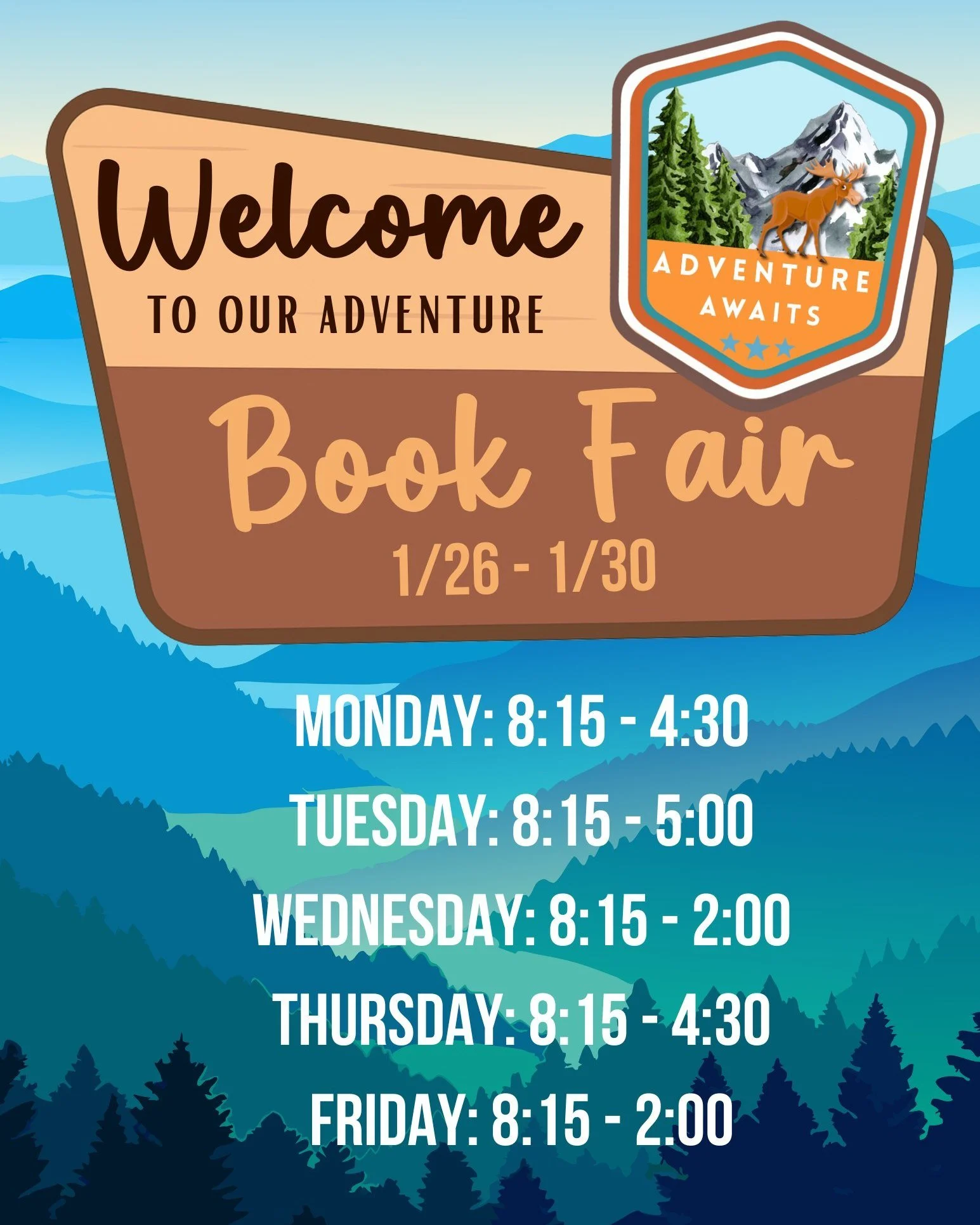 The Book Fair is coming! 

Come explore and experience the I55 Book Fair from January 26th - 30th! We&rsquo;ll be waiting for you in the caf&eacute; right outside the main office. Parents are welcome to visit during these hours:

&bull; Monday: 8:15&