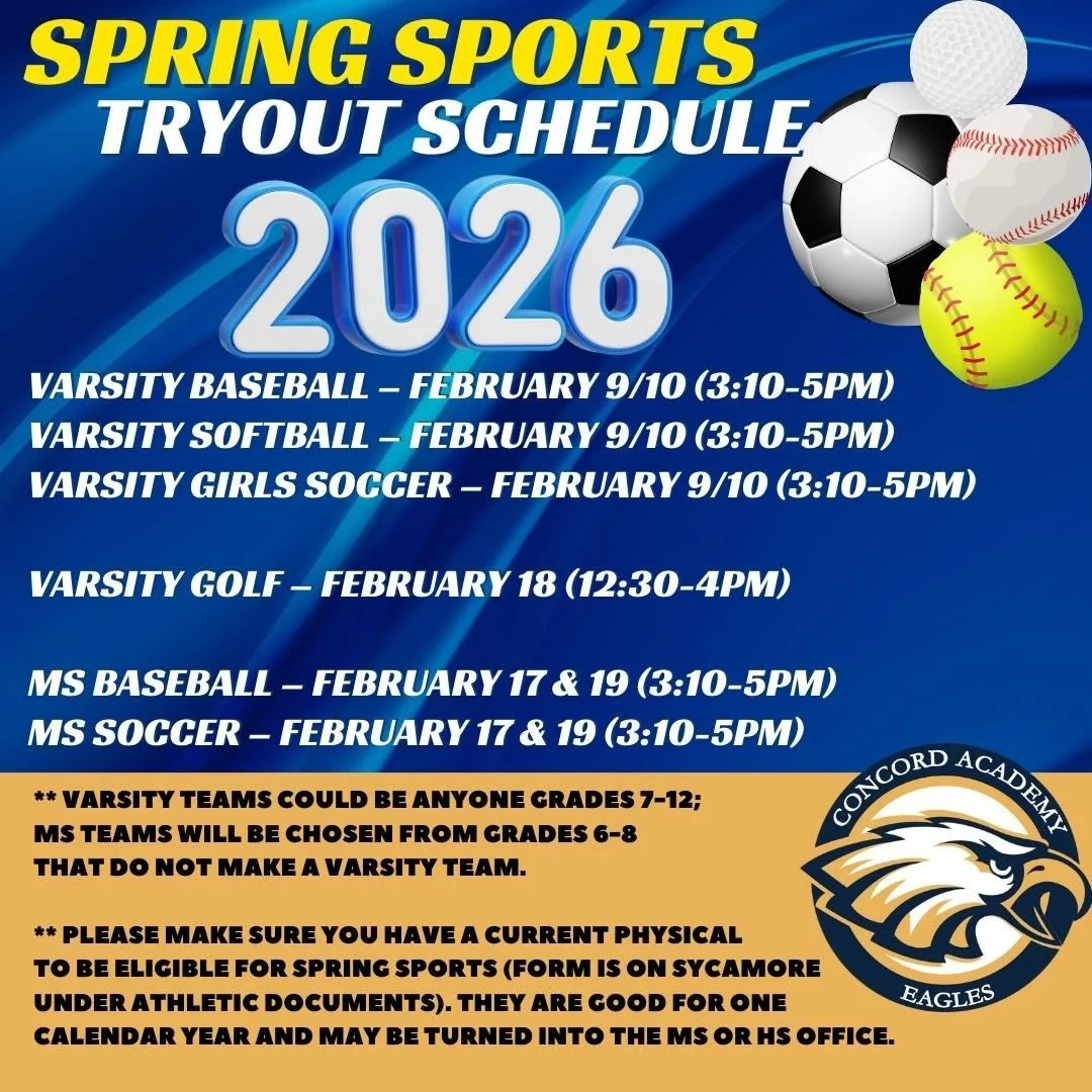 ⚾️ 🥎 ⚽️ 
Spring Sport Tryouts begin today!!!

#CAEagles #EaglesFly