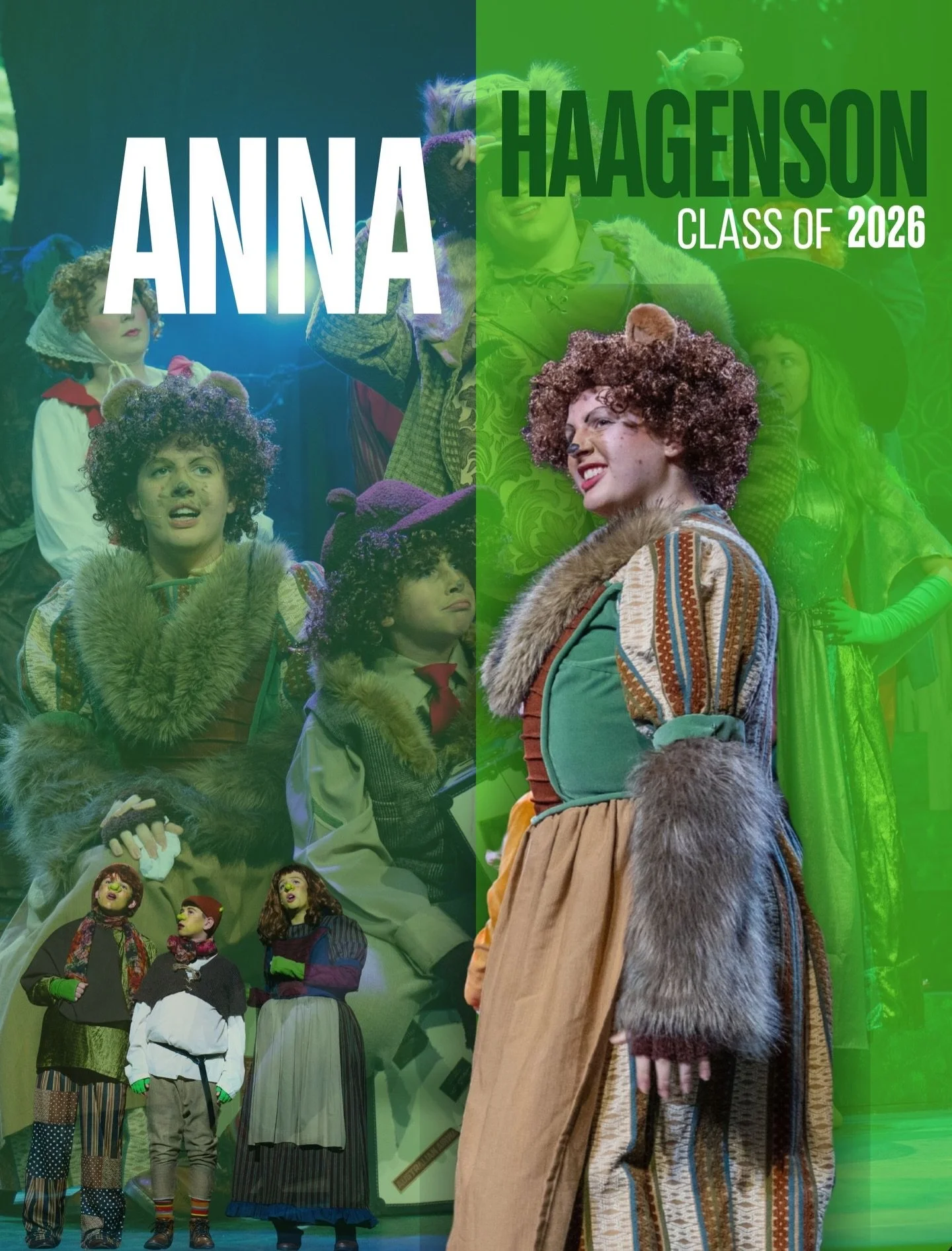 ✨Senior Spotlights✨

🐻 Anna Haagenson: 
With one of the craziest costume change tracks of the show, it didn&rsquo;t matter what character she was playing, we always knew we could count on Anna!!