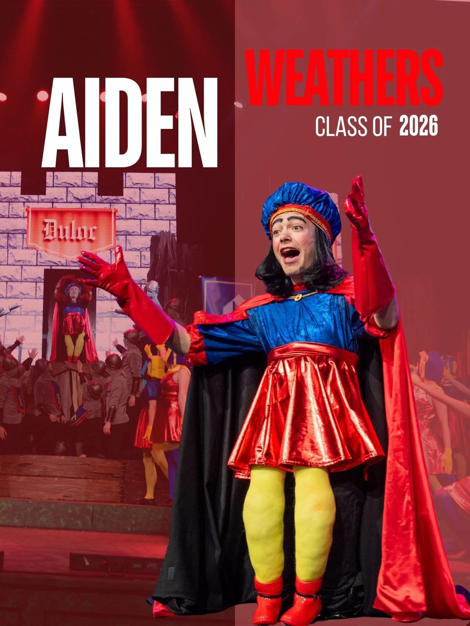 ✨Senior Spotlight✨

👑Aiden Weathers: The wannabe short King who literally broke a leg on stage! From set design to stage comedy, this senior does it all.