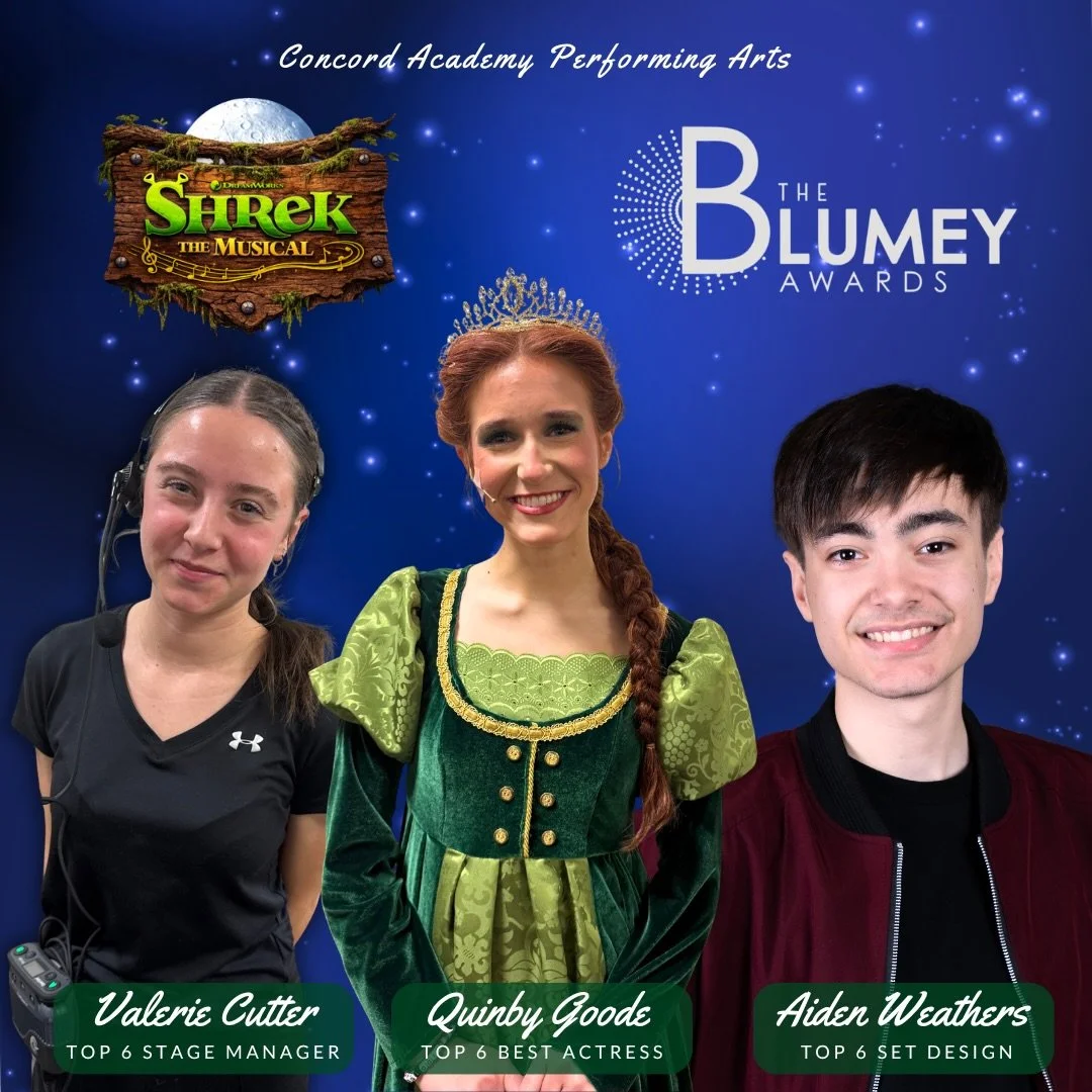 A final Break a leg to these three amazing CAPA students representing CA&rsquo;s Shrek as top 6 nominees at the @blumeyawards! We are already so proud of their hard work and can&rsquo;t wait to cheer them on tomorrow night🟢
