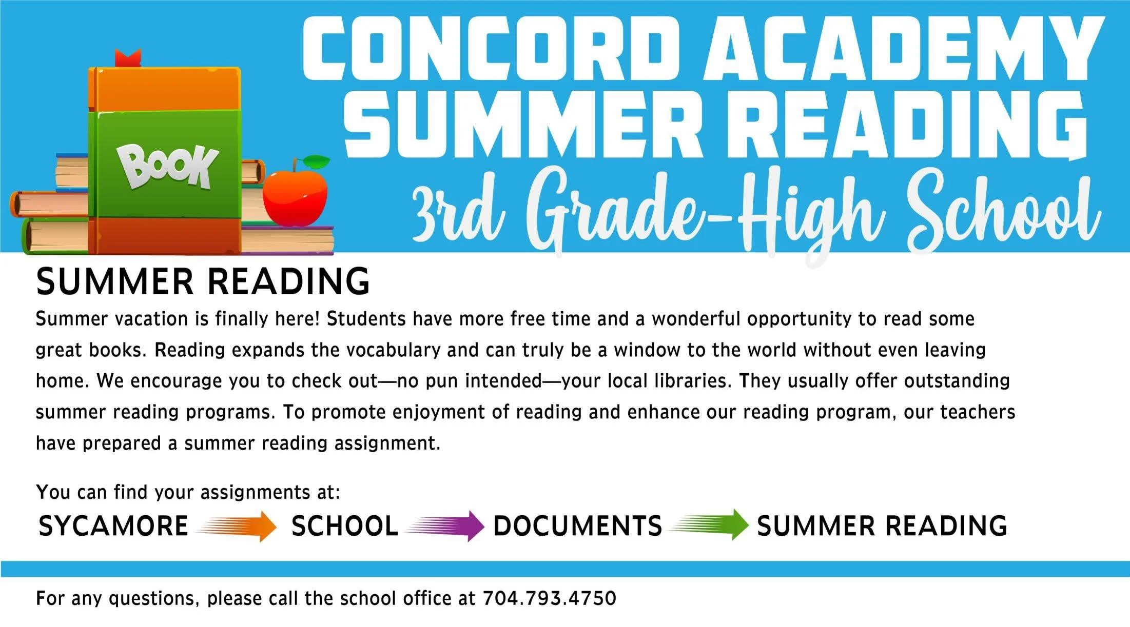 SUMMER READING - Summer vacation is finally here! Students have more free time and a wonderful opportunity to read some great books. Reading expands the vocabulary and can truly be a window to the world without even leaving home. We encourage you to 