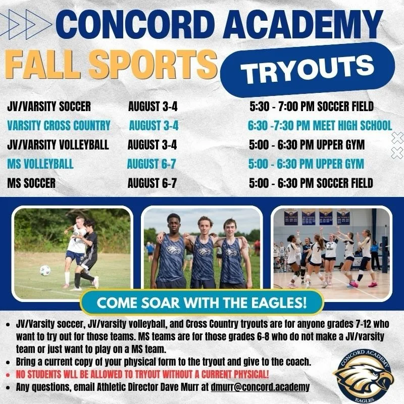 Come soar with the Eagles! Mark your calendars for these important dates. 

#concordacademync #goeagles