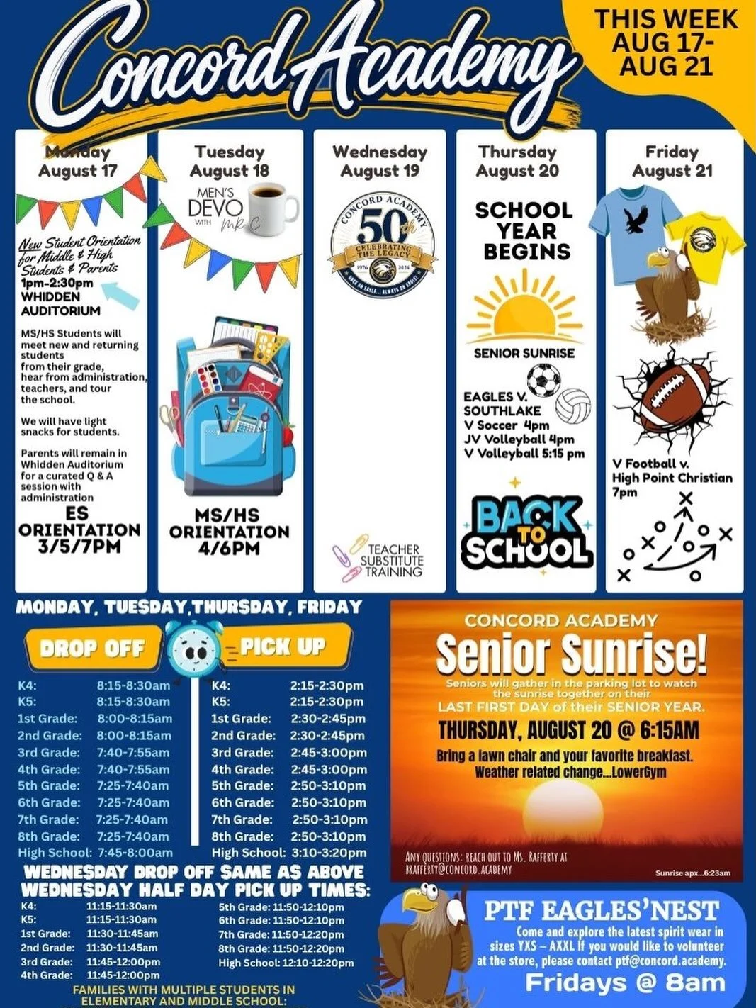 Here&rsquo;s what&rsquo;s happening this week at Concord Academy! For more details please refer to the Sycamore calendar.

#concordacademync #aLivingLastingLegacy #50years