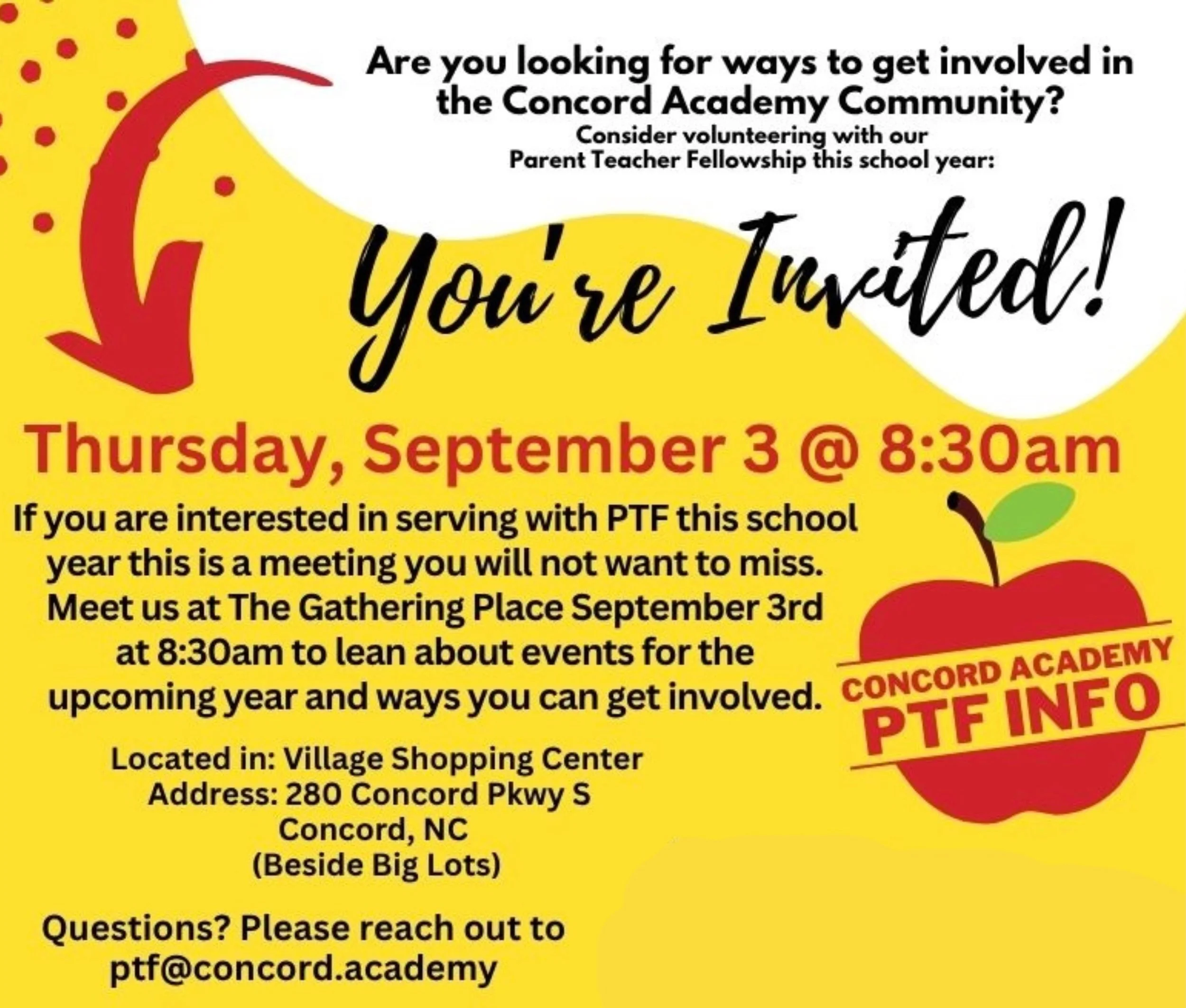 🍎 Are you looking for ways to get involved in the Concord Academy community? Consider volunteering with our Parent Teacher Fellowship this school year!

Meet us at The Gathering Place at Multiply Church on September 3rd at 8:30am to learn about even