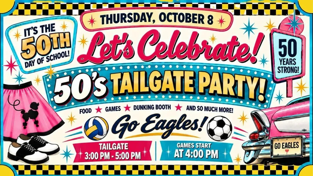 ✨The 50th Day of the school year calls for a celebration!

On Thursday, October 8th, we&rsquo;re stepping back in time with a 50&rsquo;s Spirit Dress-Up Day! Think poodle skirts, rolled-up jeans, saddle shoes, and leather jackets!

After school, join