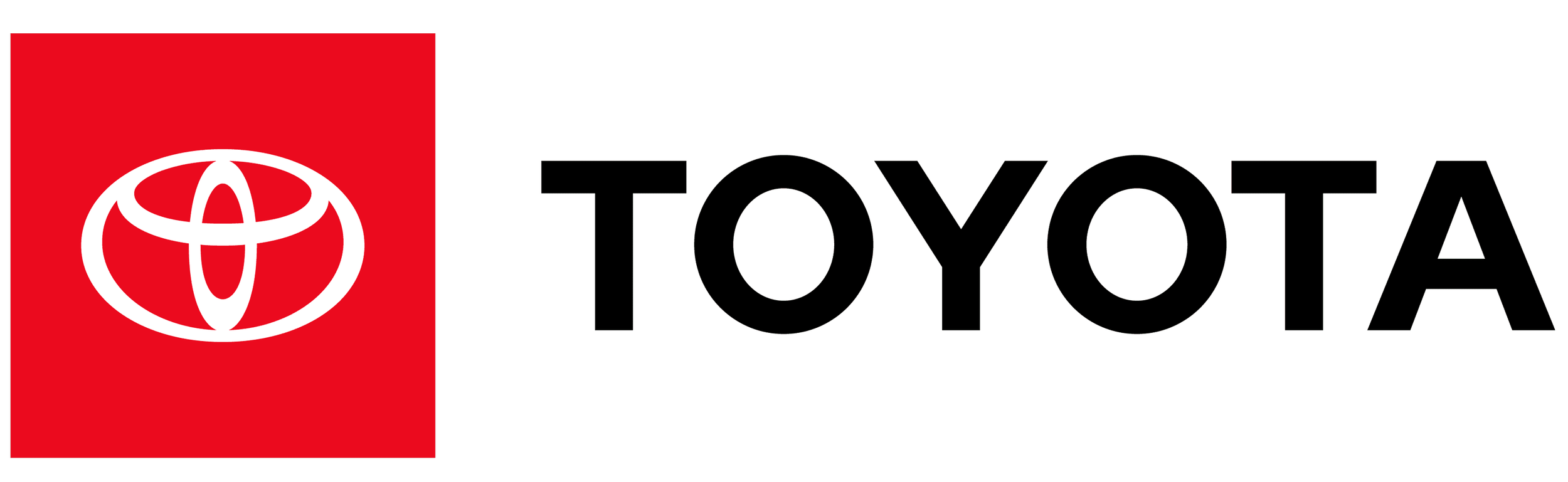 Toyota logo with a red square emblem featuring a white stylized oval design and the word 'TOYOTA' in black text