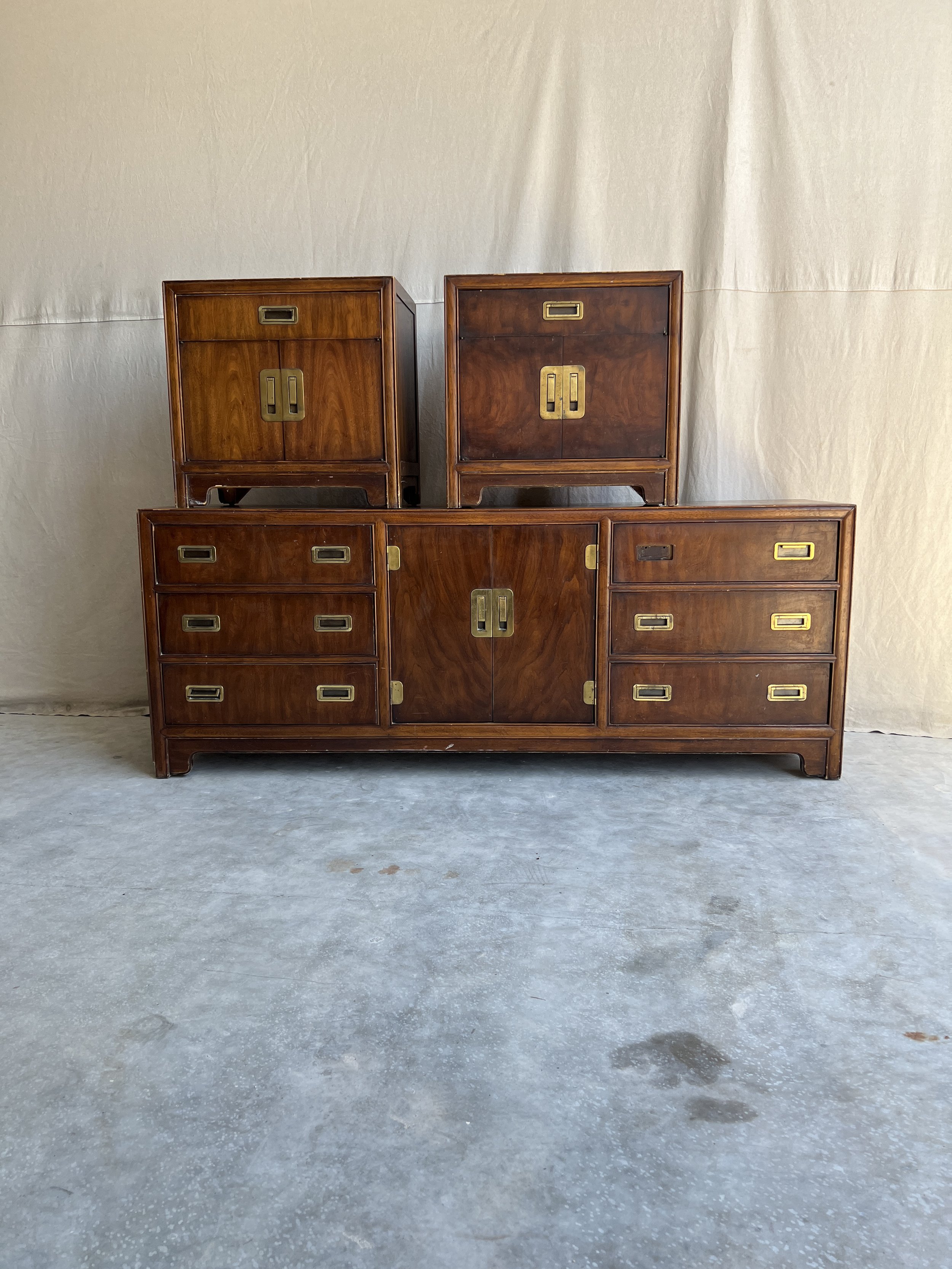 Vintage Heritage Campaign Dresser and Nightstand Set